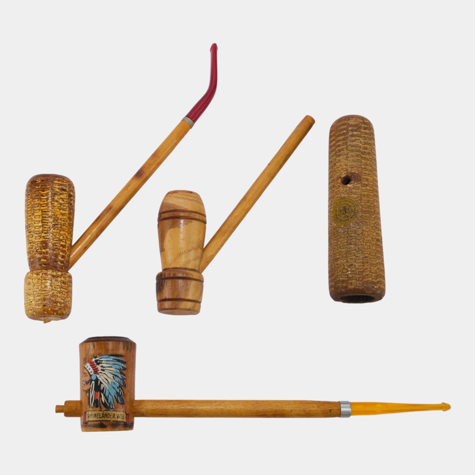 Assorted Hand Carved Wooden, Corn Cob, And Souvenir Smoking Pipes And Bowl (1 of 5)