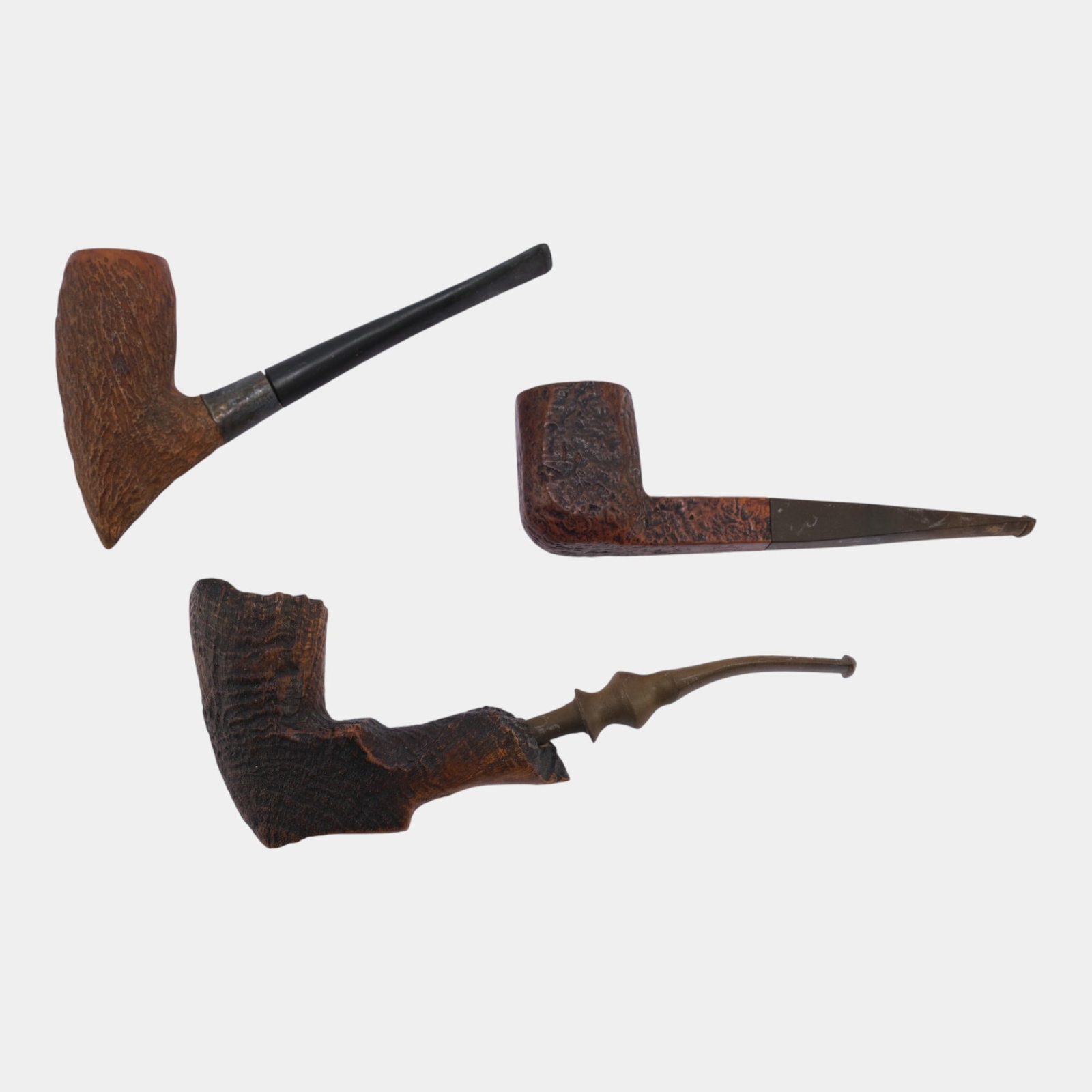 Stanwell Danish Sovereign, Jobey Shellmoor, & Other Wood Carved Sterling Pipes (1 of 5)