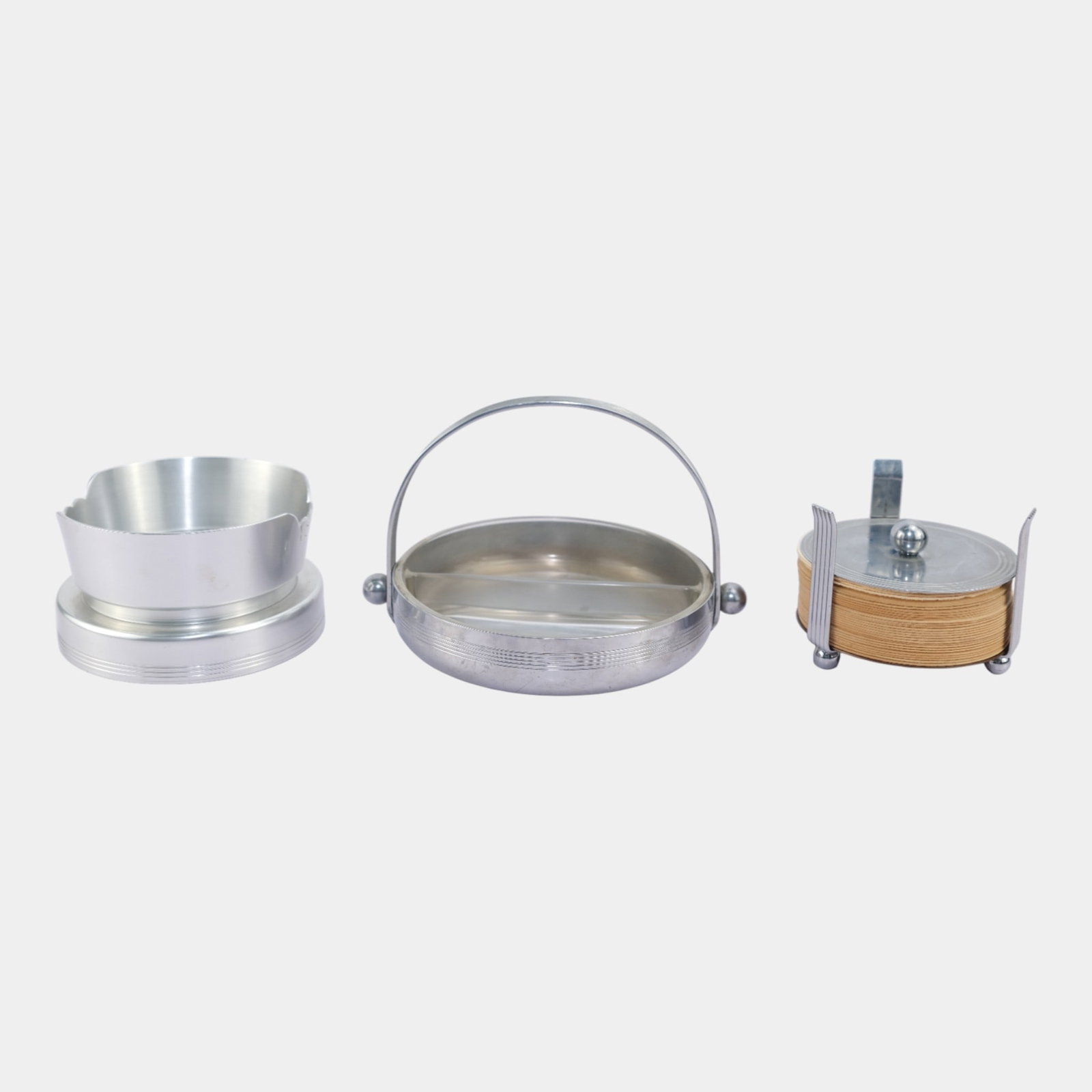 Chase & Kensington 1930s Art Deco Chrome Duplex Jelly Dish, Bowl, & Holder: We offer affordable in-house shipping on all items. Chase & Kensington 1930s Art Deco Chrome Duplex Jelly Dish, Bowl, & Holder Excellent condition. Age related wear. Tallest piece is 4" tall and 6 1/2