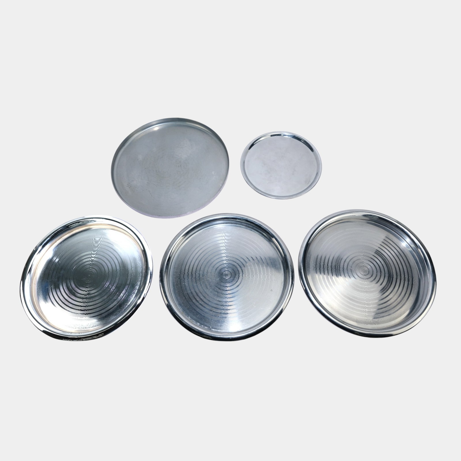 Harry Laylon For Chase 1930s Chrome Art Deco Ringed Trays With 2 Other Chrome Trays (1 of 5)