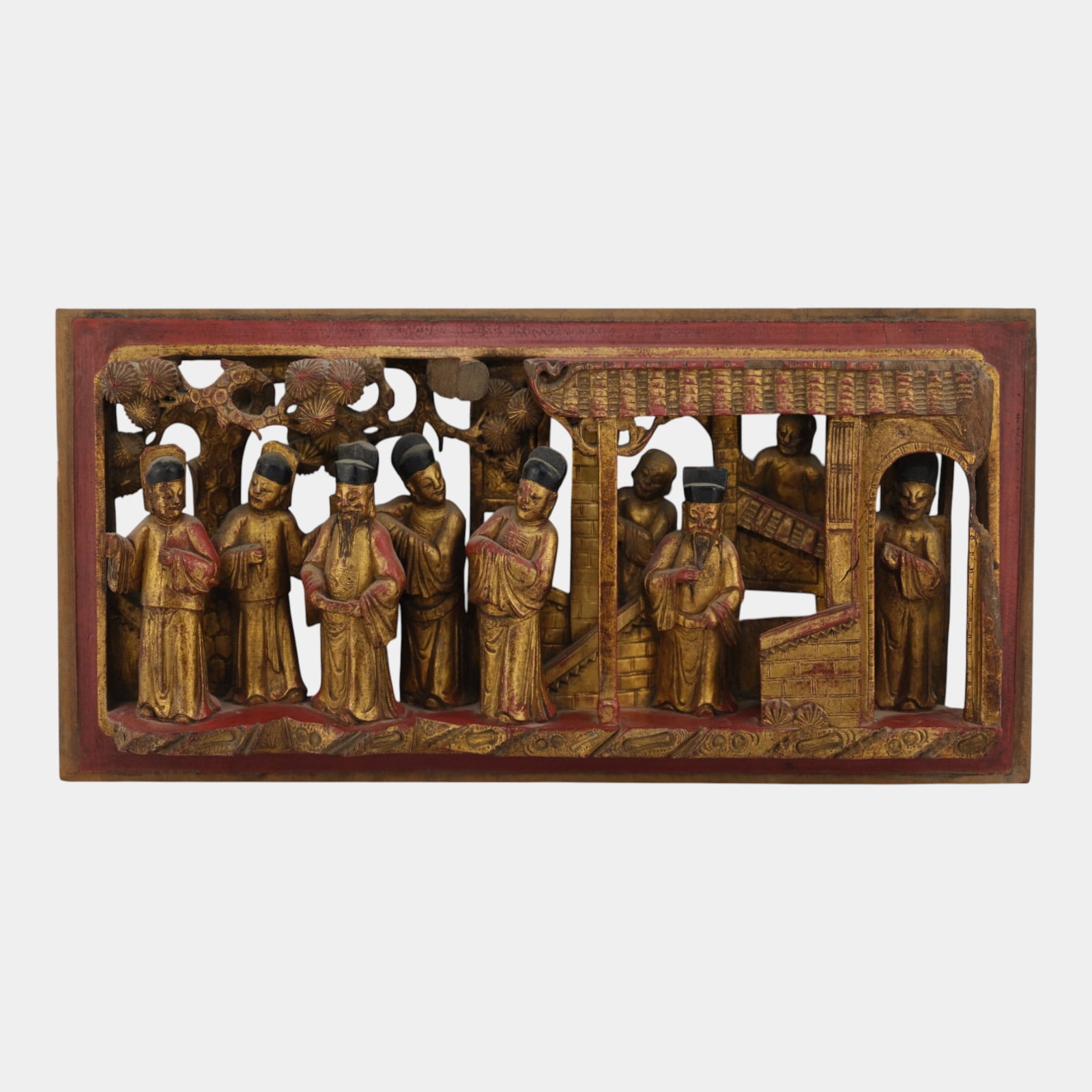 20th Century Chinese Wooden Hand Carved Market Scene Hanging Wall Art (1 of 6)