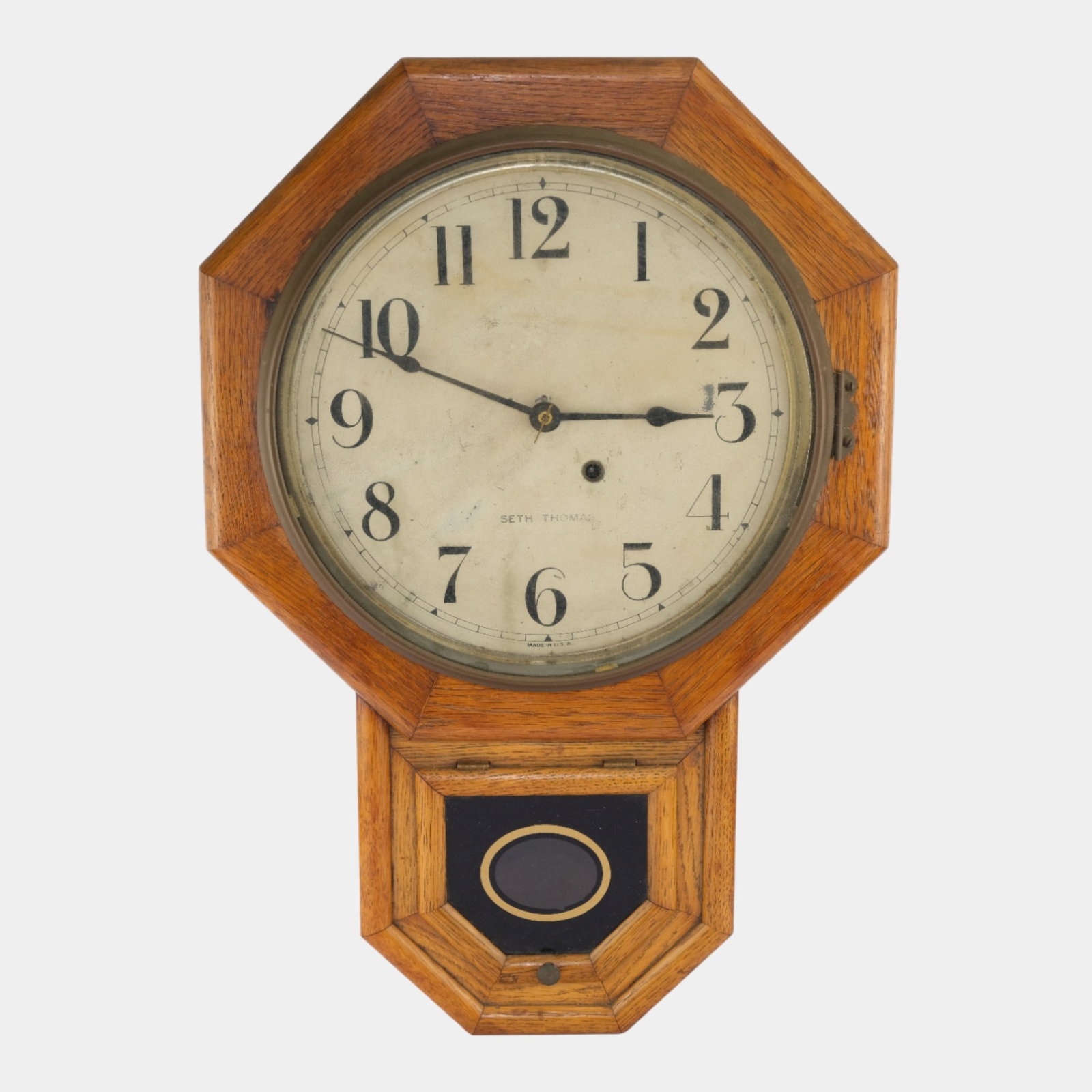 Seth Thomas 1900s School House Style Oak Case Wind Up Wall Clock Clock (1 of 8)