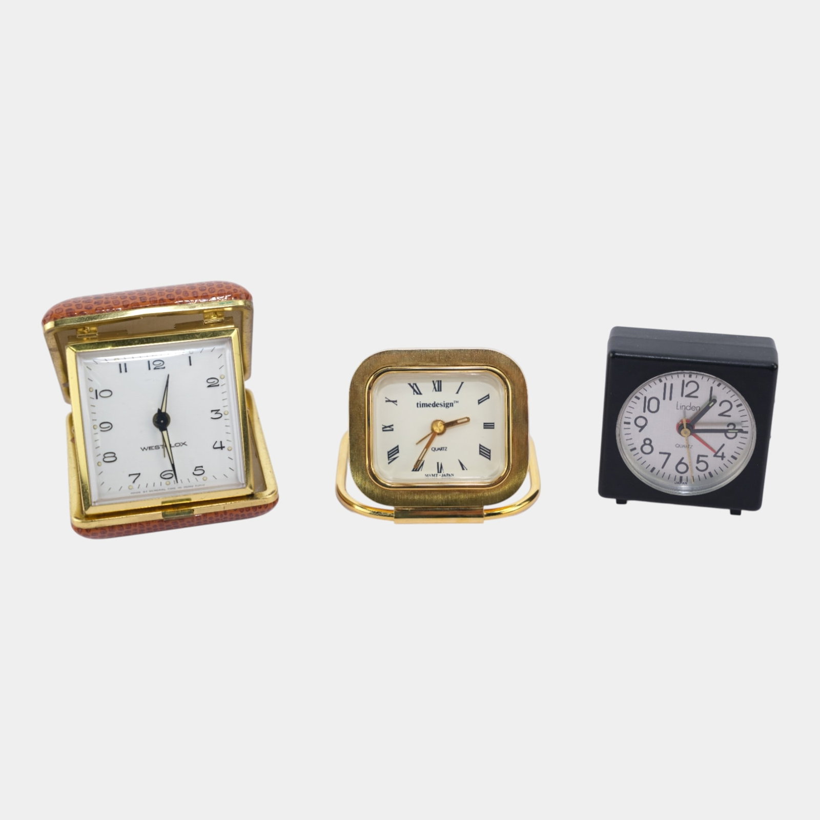Westclox Uranium Painted , Timedesign, Linden Mid Century Travel Alarm Clocks (1 of 13)