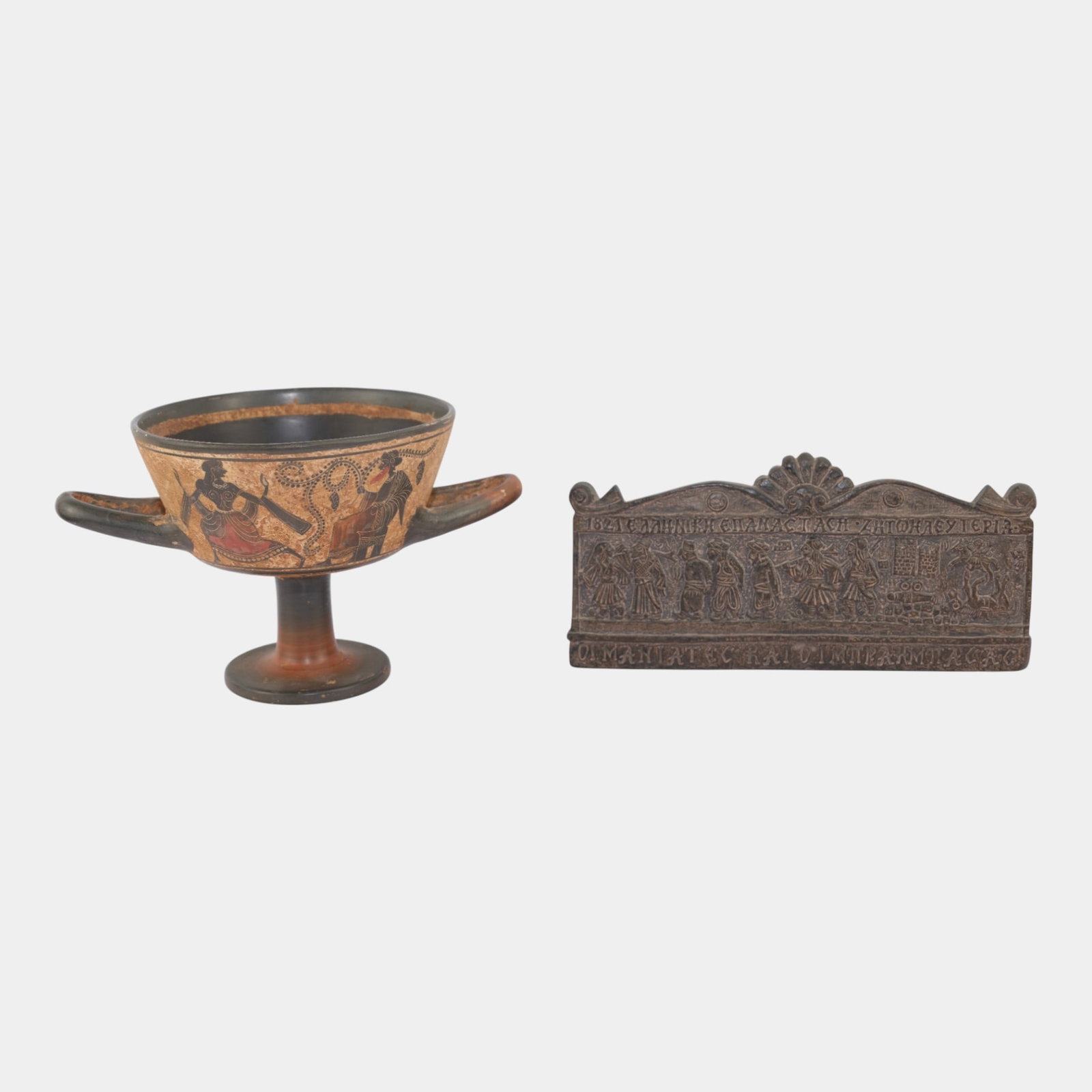 Greek Mid Century Handled Compote Vase And Ancient Carving Style Wall Plaque (1 of 6)