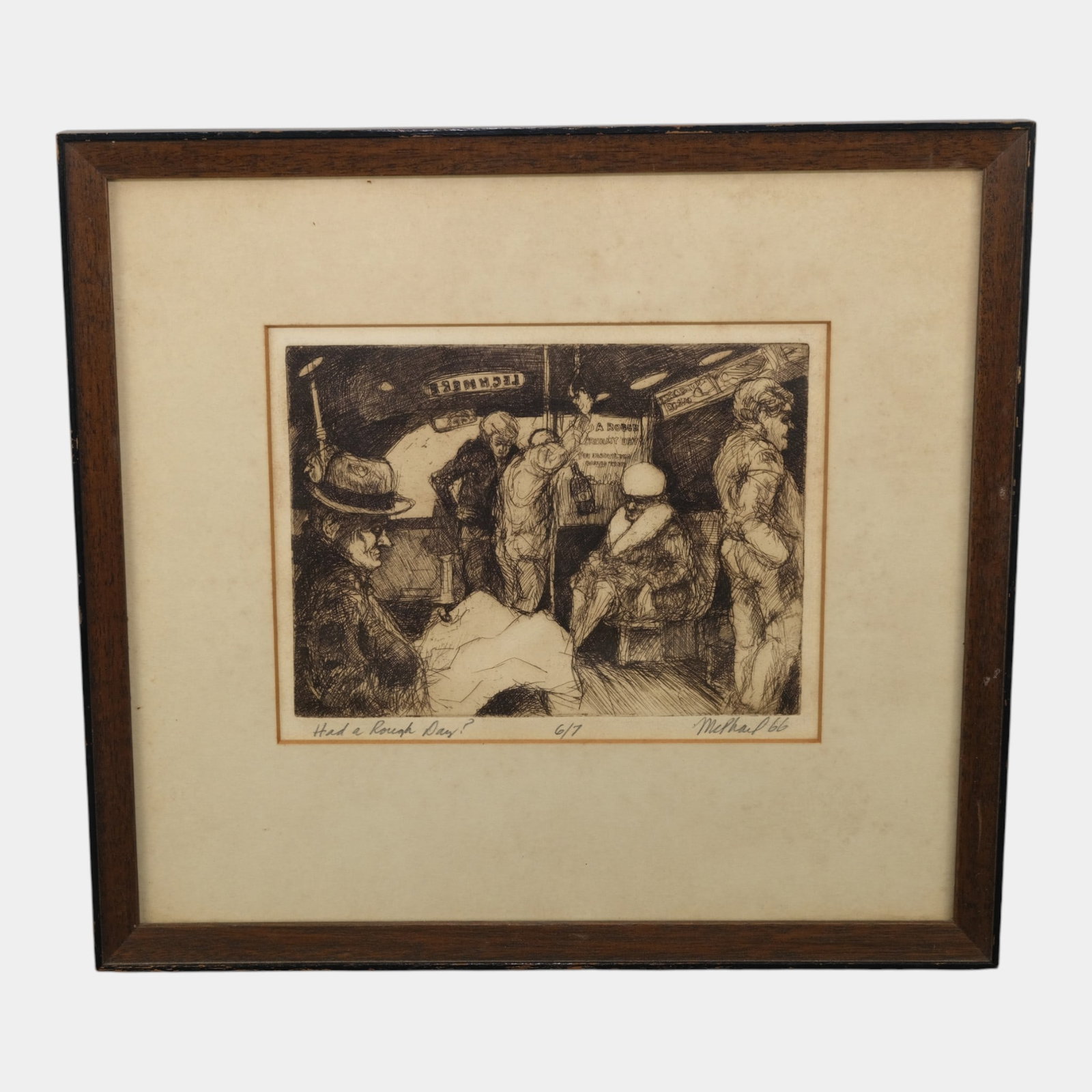 McPhail 1966 "Had A Rough Day" Limited Print #6/7 Framed Matted Lithograph: We offer affordable in-house shipping on all items. McPhail 1966 "Had A Rough Day" Limited Print #6/7 Framed Matted Lithograph Excellent condition. Age related wear. Drawing in frame is 13 1/4" tall a