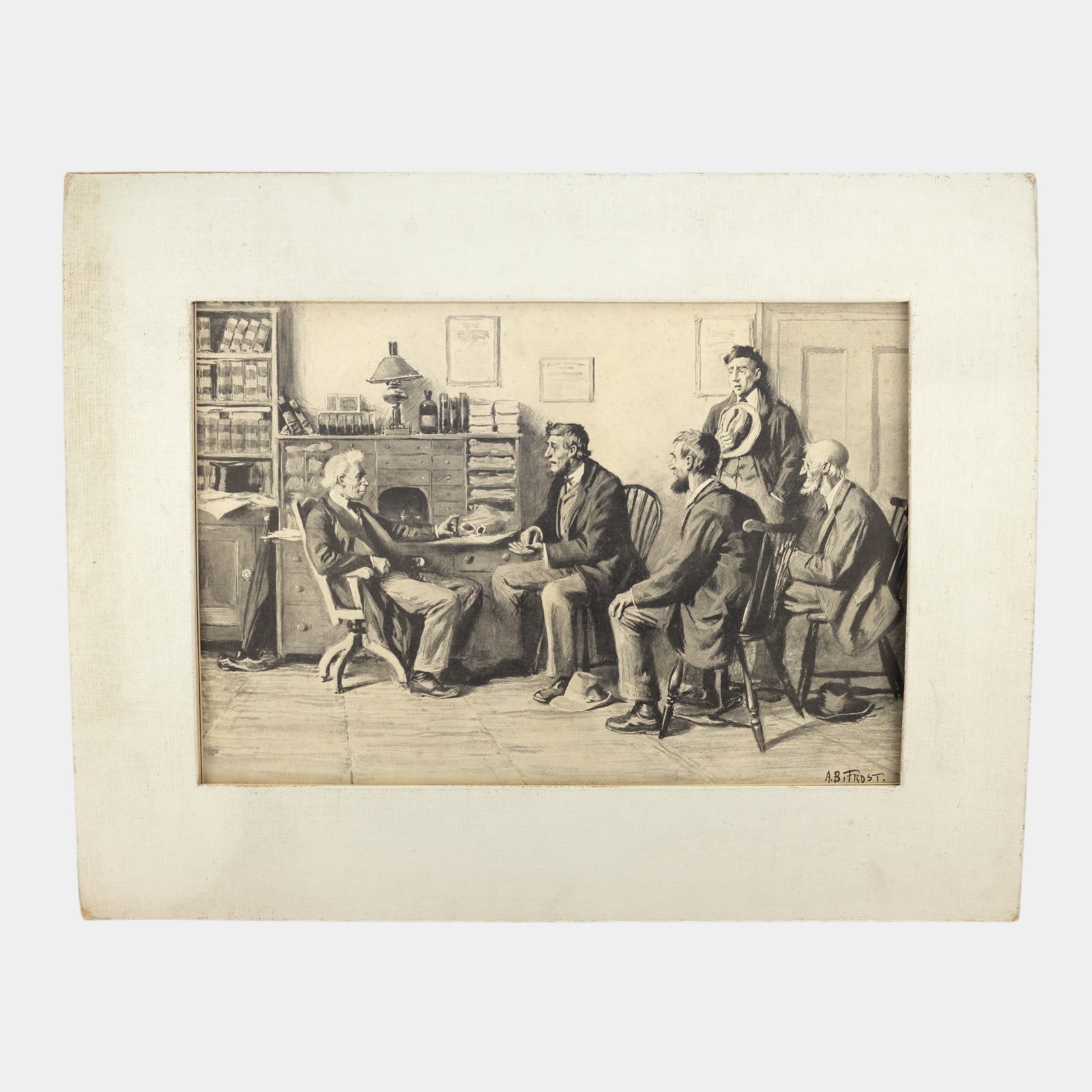 Arthur Burdett Frost (American, 1851-1928) Men in Office Matted Collier Lithograph Print (1 of 7)