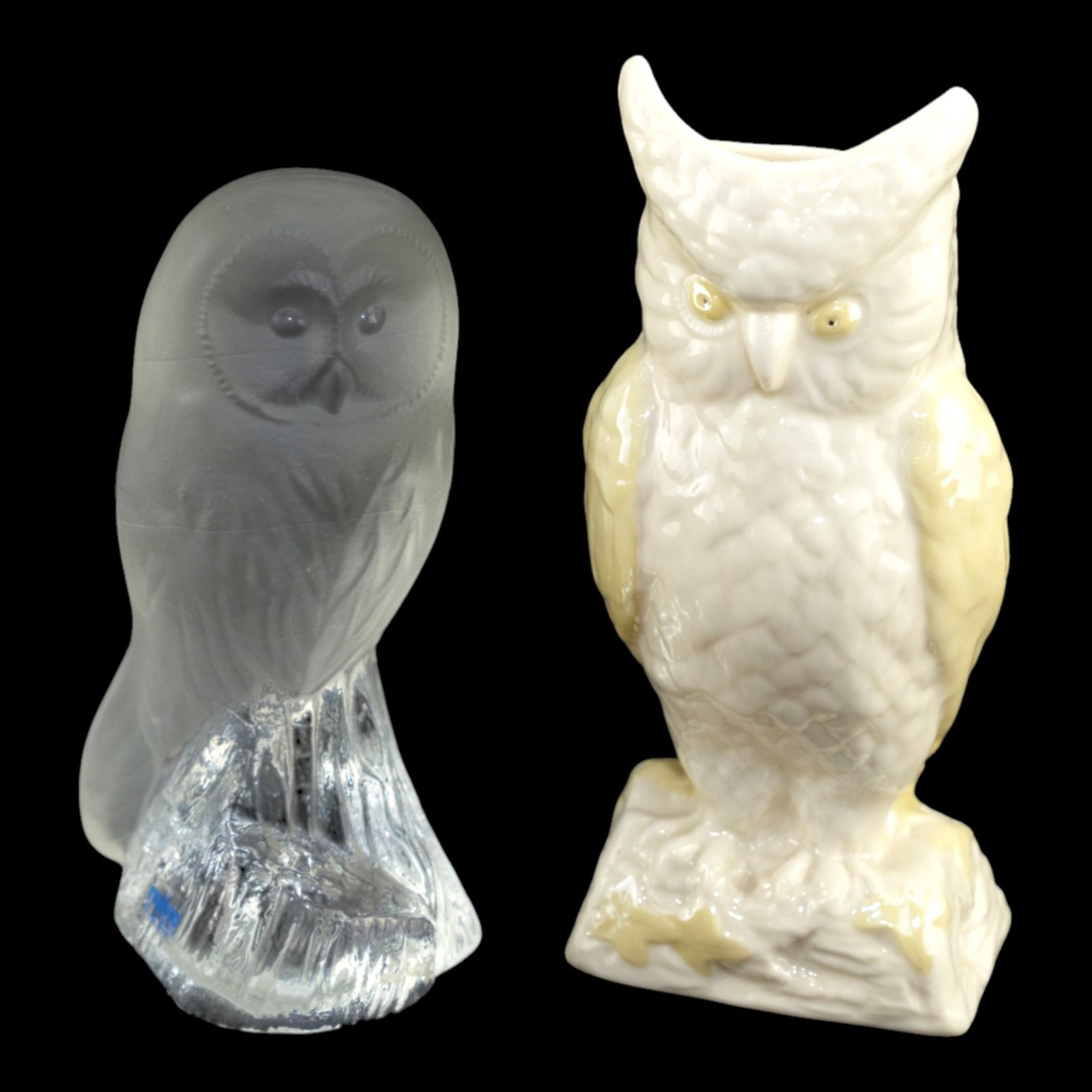 Nybro Sweden Frosted Crystal Owl Figurine And Belleek Porcelain Owl Vase (1 of 5)