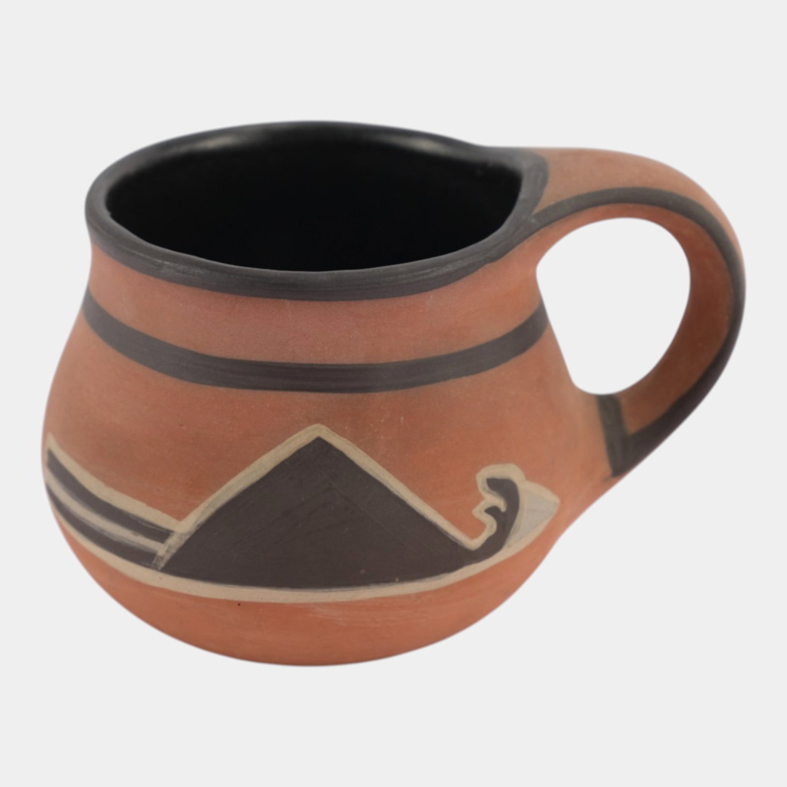 Clifton 1905-1914 Vintage Native American Art Pottery Hand Decorated Mug: We offer affordable in-house shipping on all items. Clifton 1905-1914 Vintage Native American Art Pottery Hand Decorated Mug Striking and linear, this early 20th-century mug features a tall, flared fo