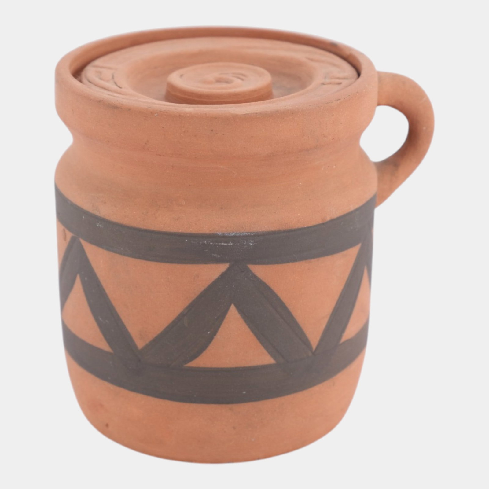 Clifton 1905-1914 Vintage Native American Art Pottery Hand Decorated Lidded Handled Jar: We offer affordable in-house shipping on all items. Clifton 1905-1914 Vintage Native American Art Pottery Hand Decorated Lidded Handled Jar Rustic and utilitarian, this early 20th-century covered mug 