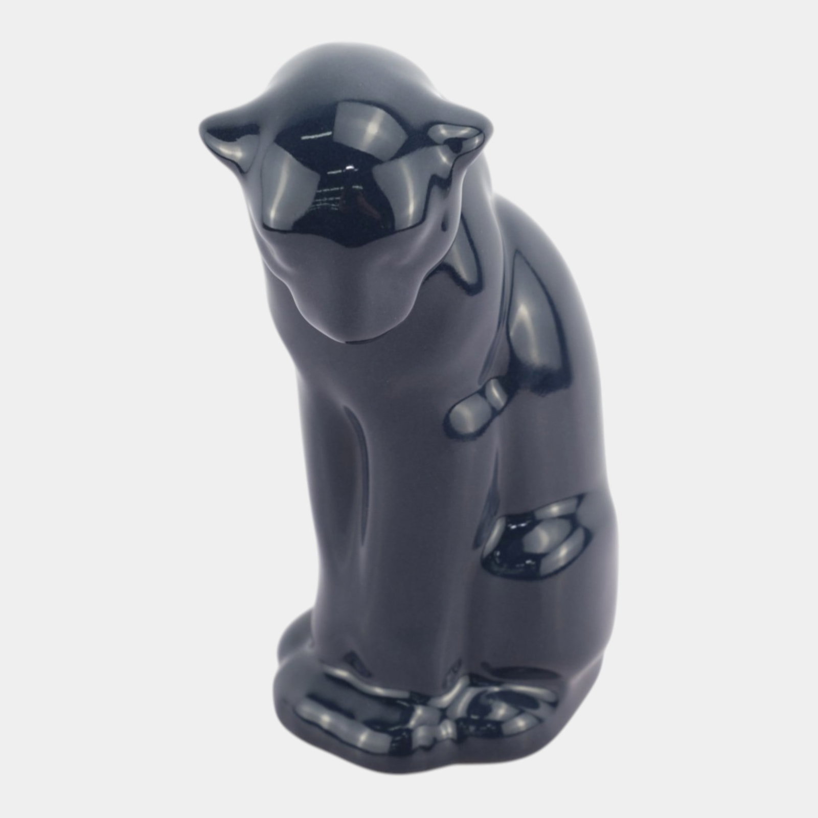 Frankoma 1940s Vintage Art Pottery Dark Blue Ceramic Seated Puma Cat Figurine 114 (1 of 6)