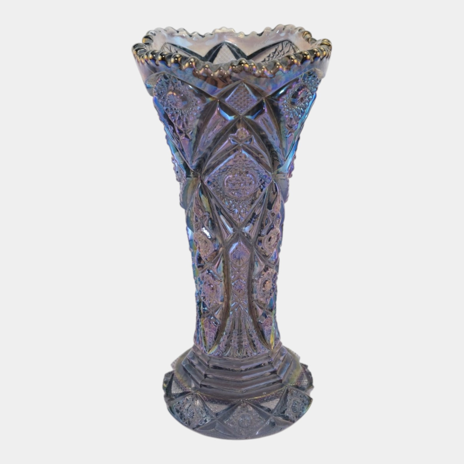 Imperial Glass Smoke Purple Hobstar Iridescent Carnival Glass Vase (1 of 6)