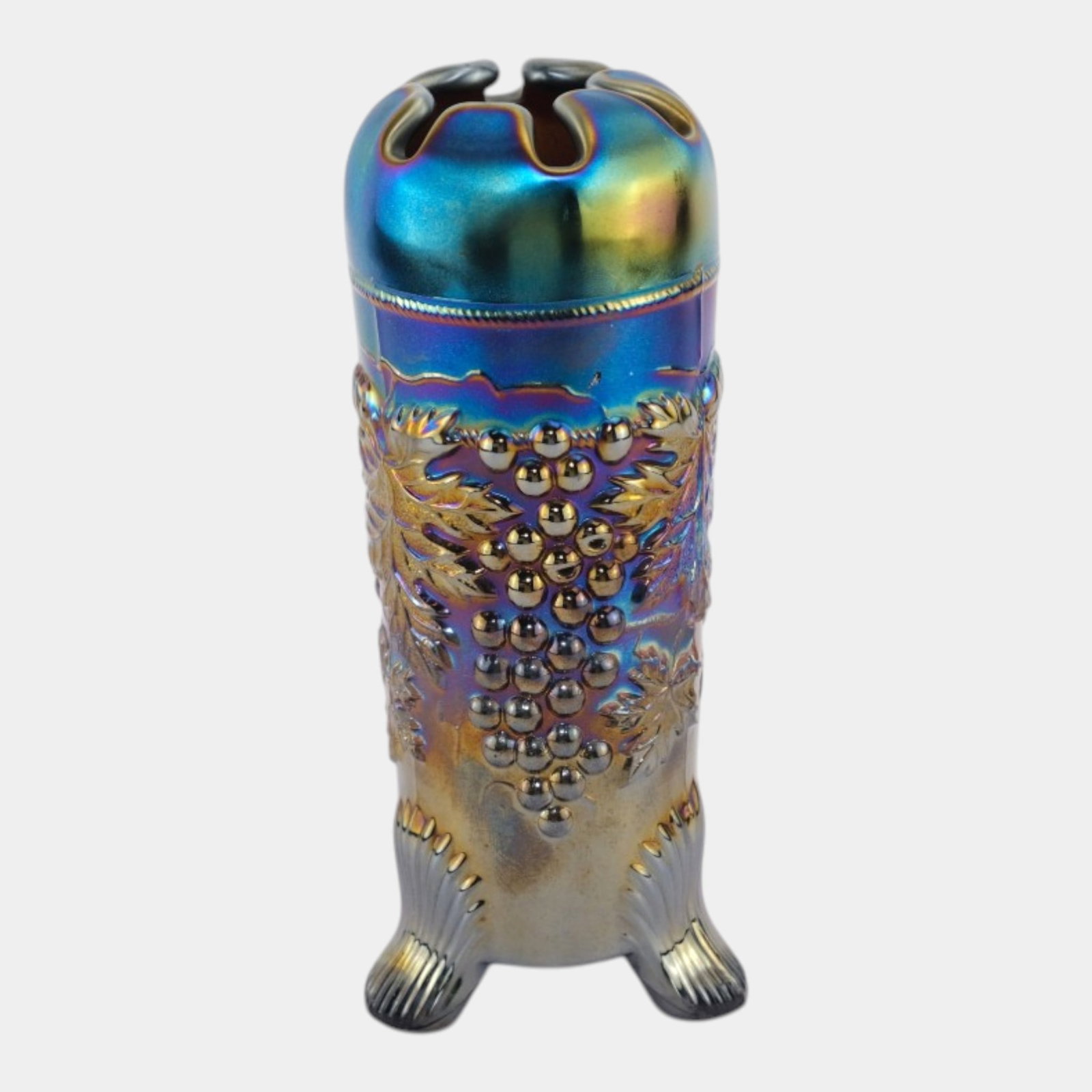 Northwood Glass Co. 1910s Blue Purple Iridescent Grape & Cable Carnival Glass Hat Pin Holder (1 of 6)