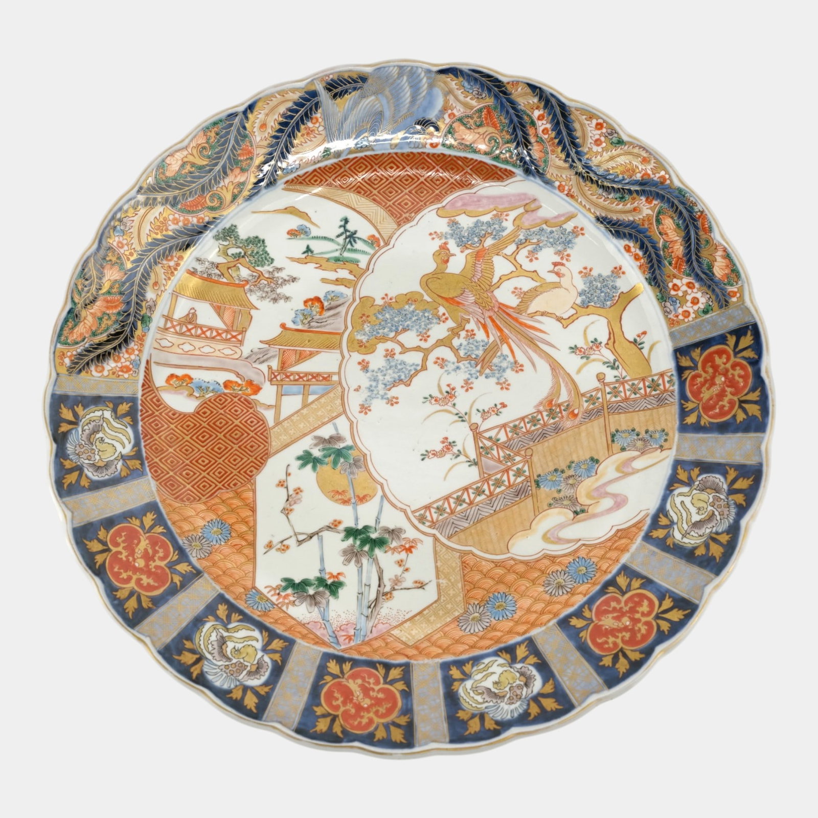 Japanese Arita Ware Hand Painted Scenic Panel Porcelain Imari Pattern 18" Charger Plate (1 of 4)