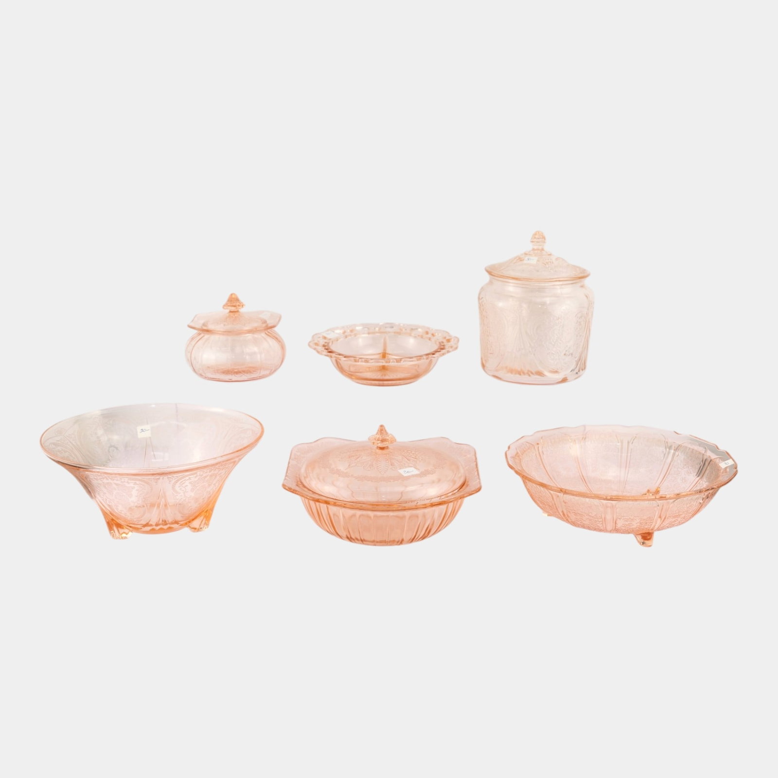 Hazel Atlas Glass Co. 1934 Pink Royal Lace Depression Glass Bowls And Jars (1 of 4)