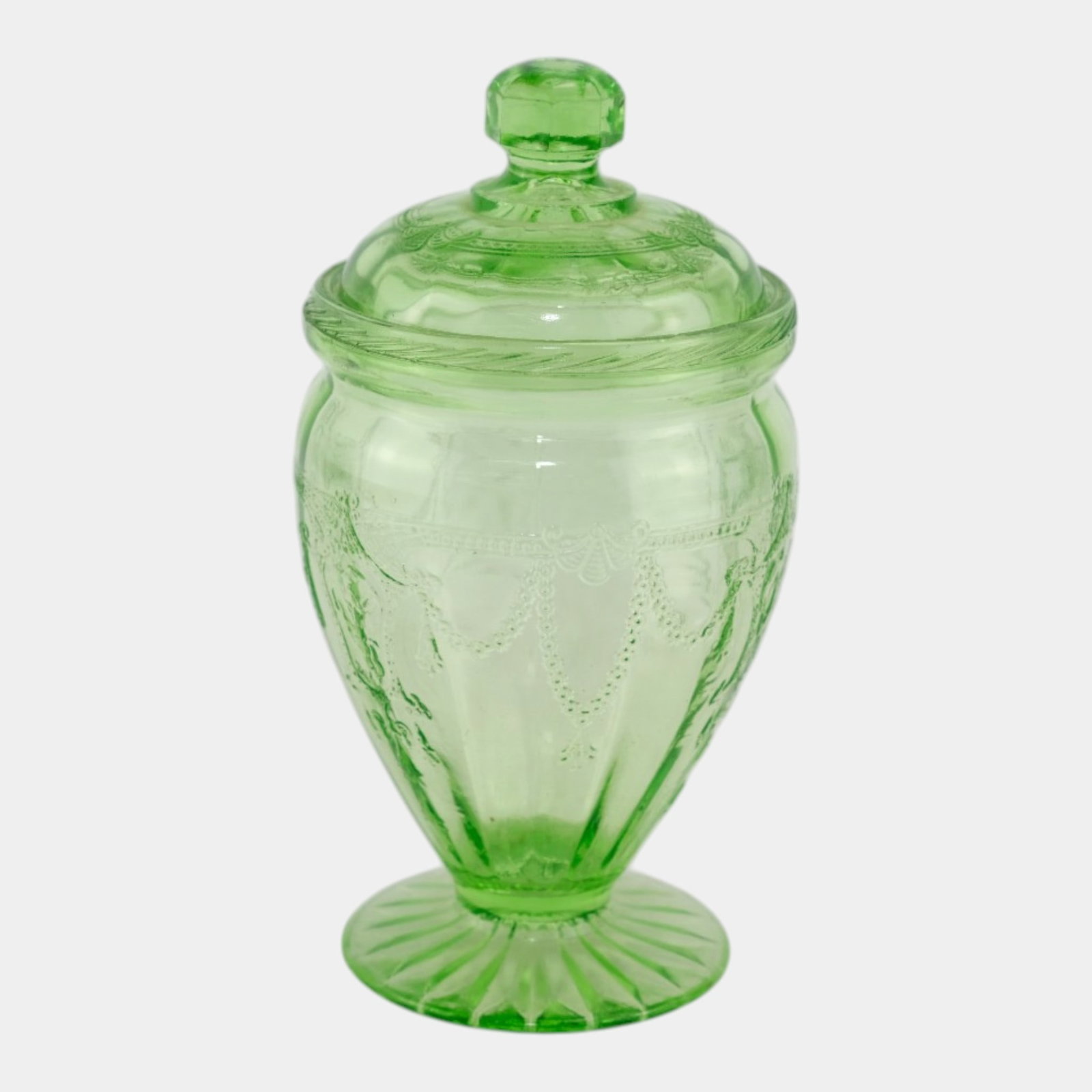 Anchor Hocking 1930s Cameo Uranium Green Depression Glass Lidded Candy Jar (1 of 8)