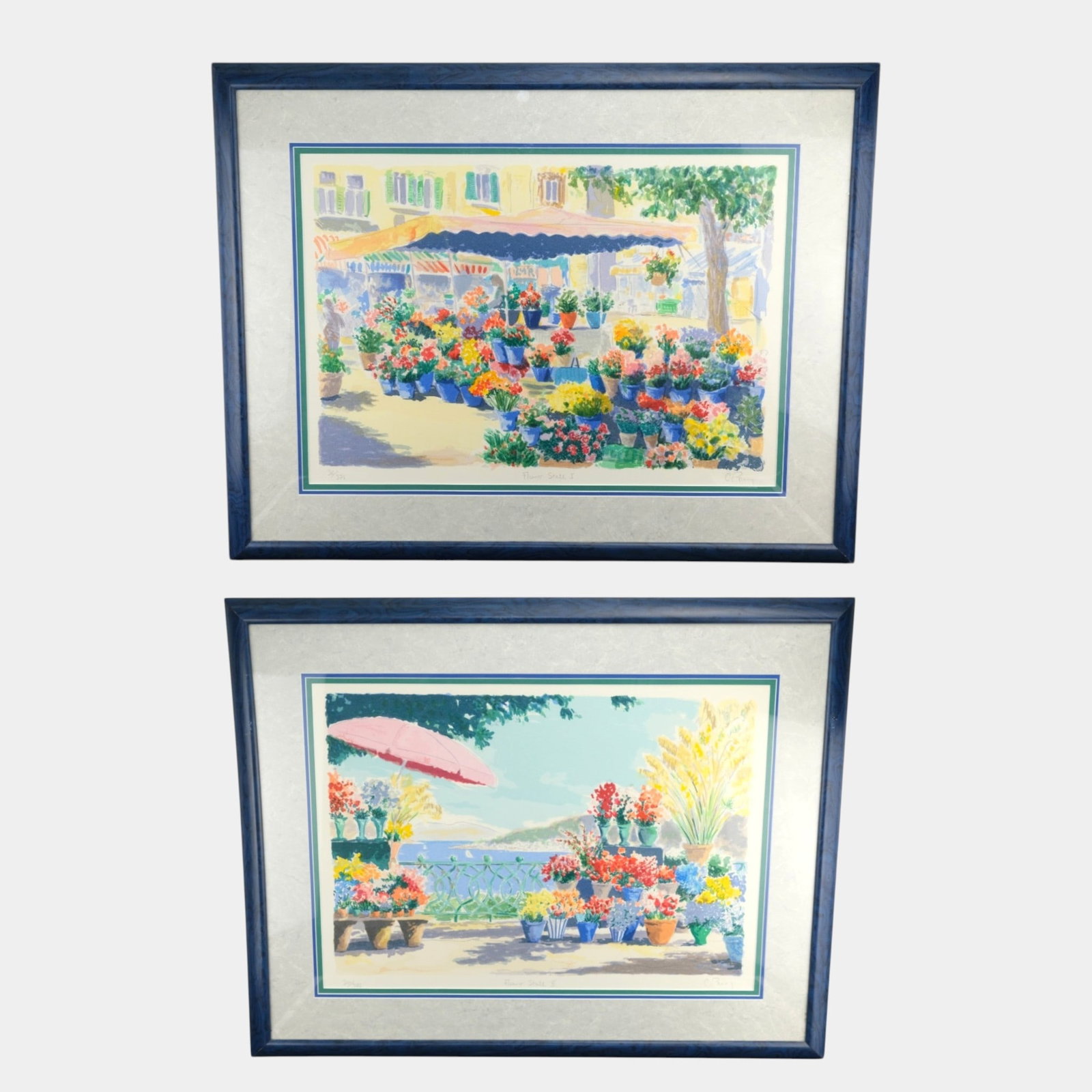 Charles H. Penny (German, B.1952) "Flower Stall I" & "Flower Stall II" Limited Framed Lithograph (1 of 10)