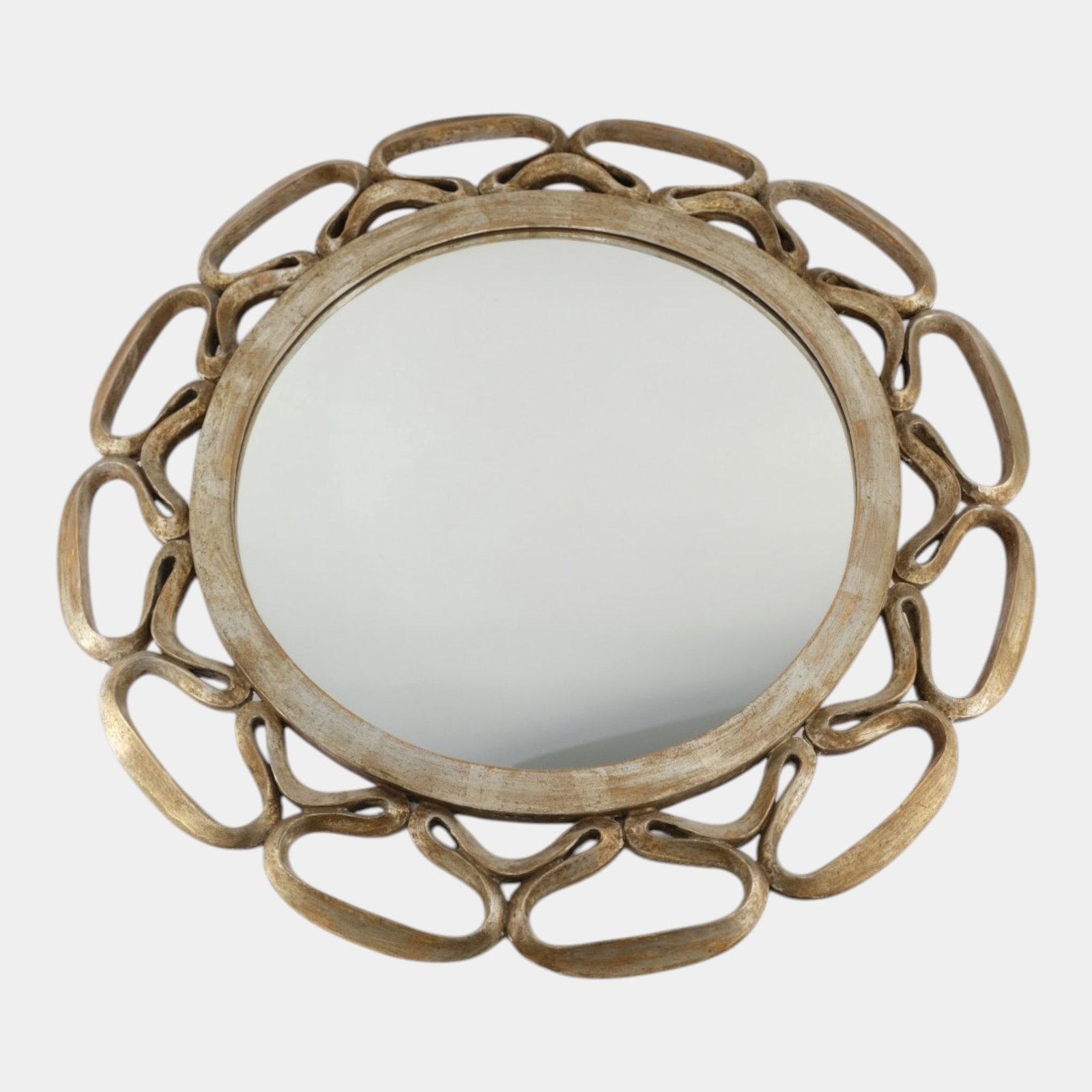 20th Century Mid Century Modern Wood Loop Accented Framed Round Wall Mirror (1 of 7)