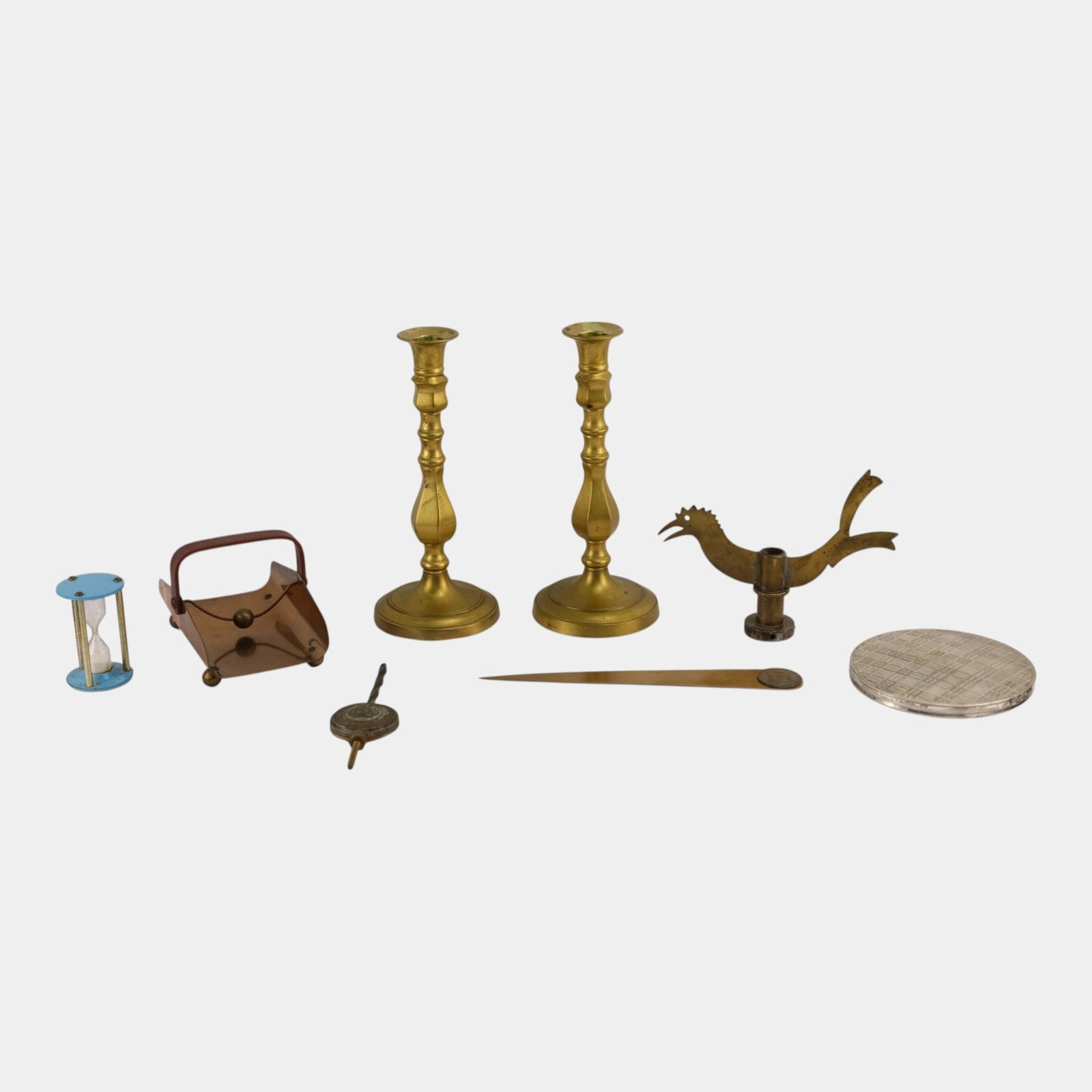 Early To Mid 20th Century Decorative Lot Candlesticks, Letter Opener, Mirror, Hourglass, & More (1 of 6)