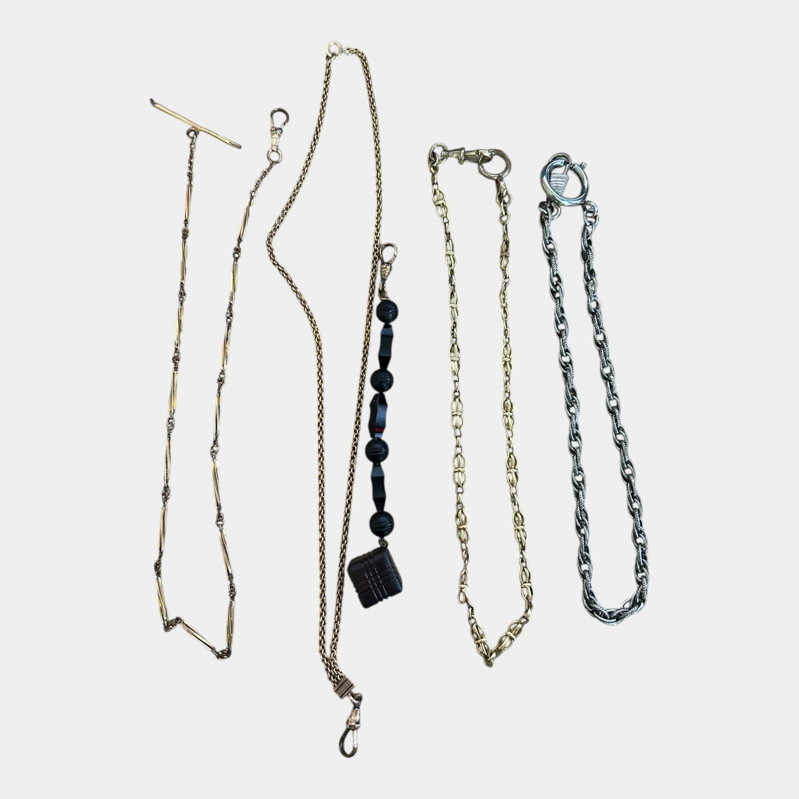 Early To Mid Century Gold & Silver Tone Watch And Other Fob Chains (1 of 1)