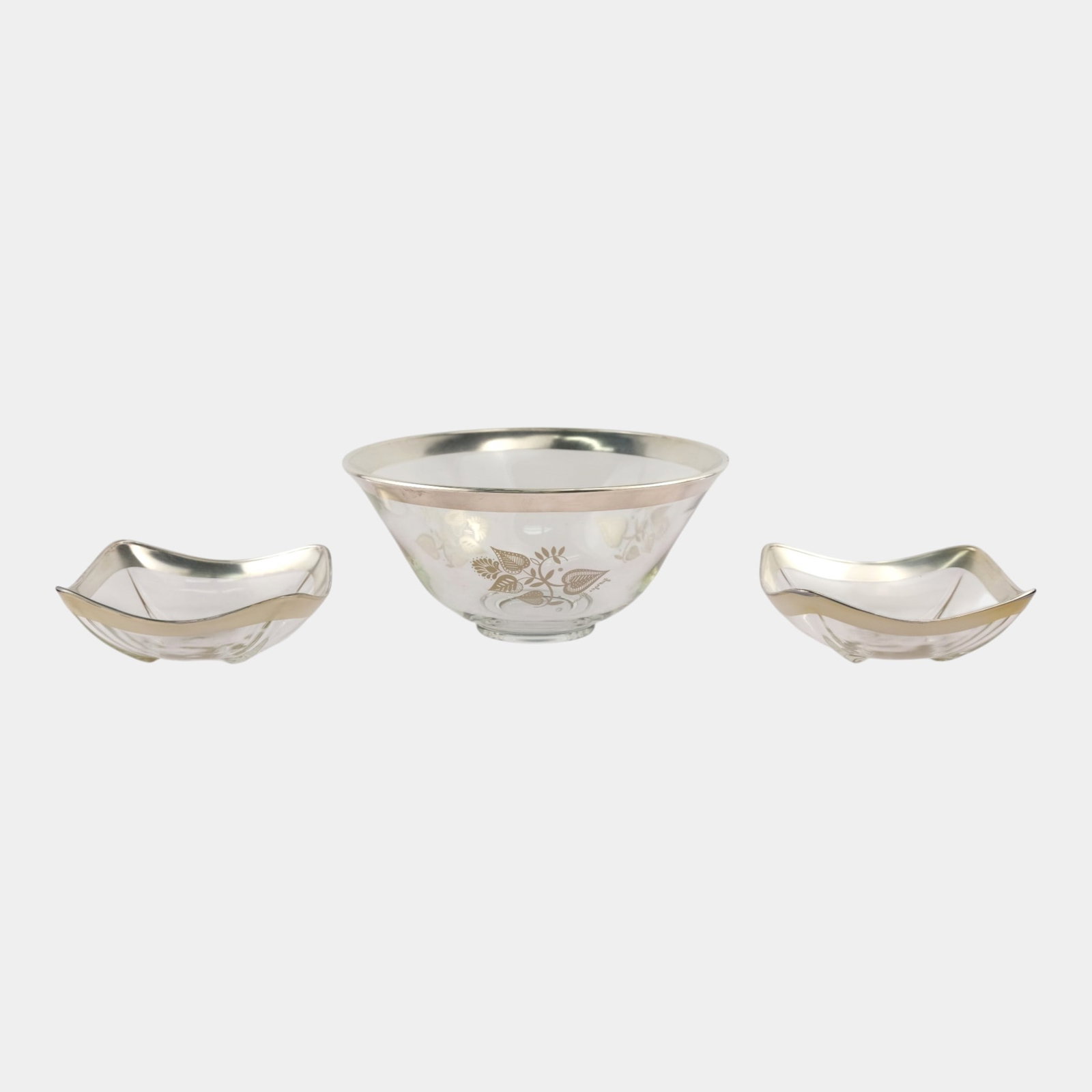 Georges Briard "Damask" Mid Century Modern Botanical Silver Overlay On Clear Glass Bowl Set (1 of 4)