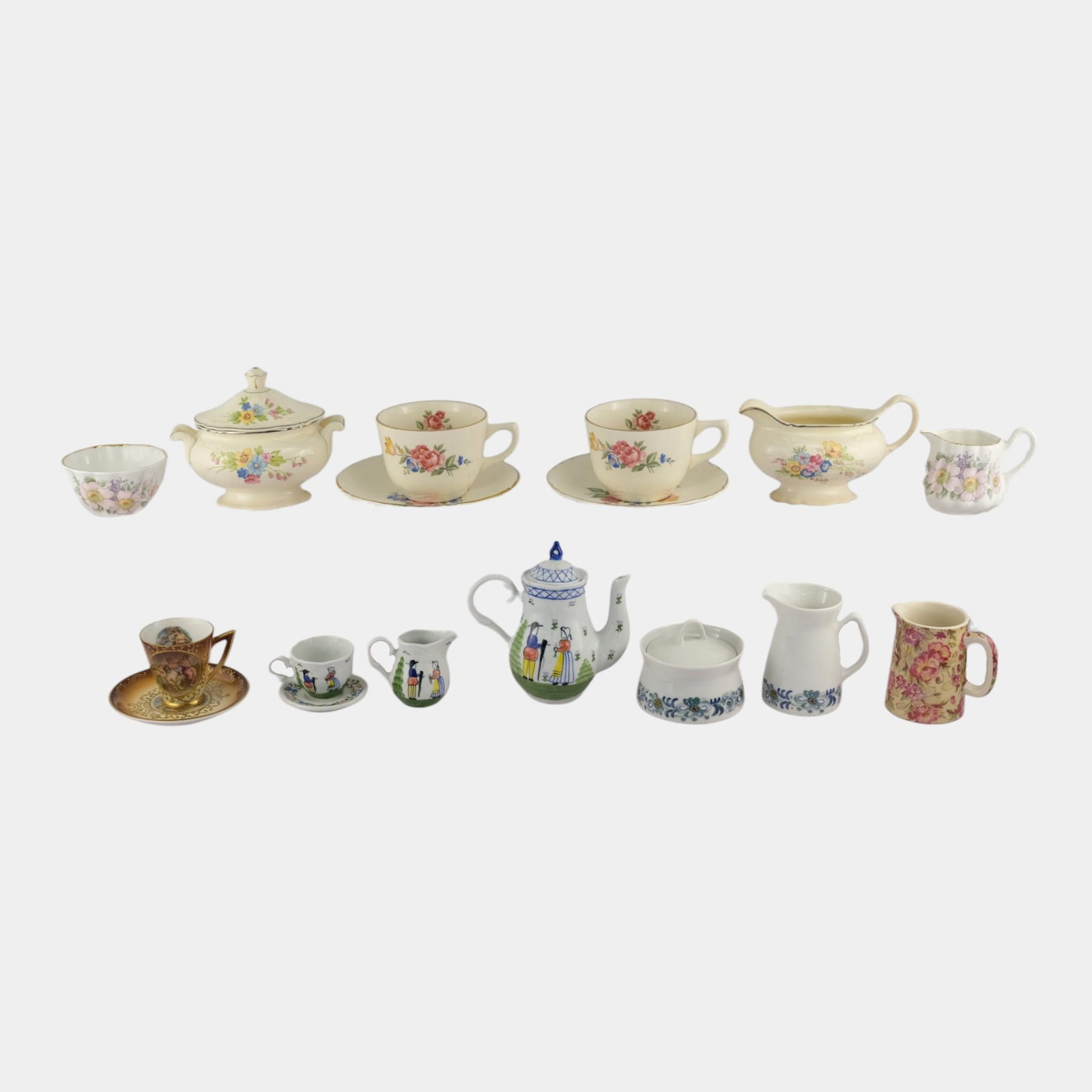 Porsgrund, Mitterteich, & Other Ceramic Tea Service Sugar Bowls, Creamers, And Cup & Saucers (1 of 5)