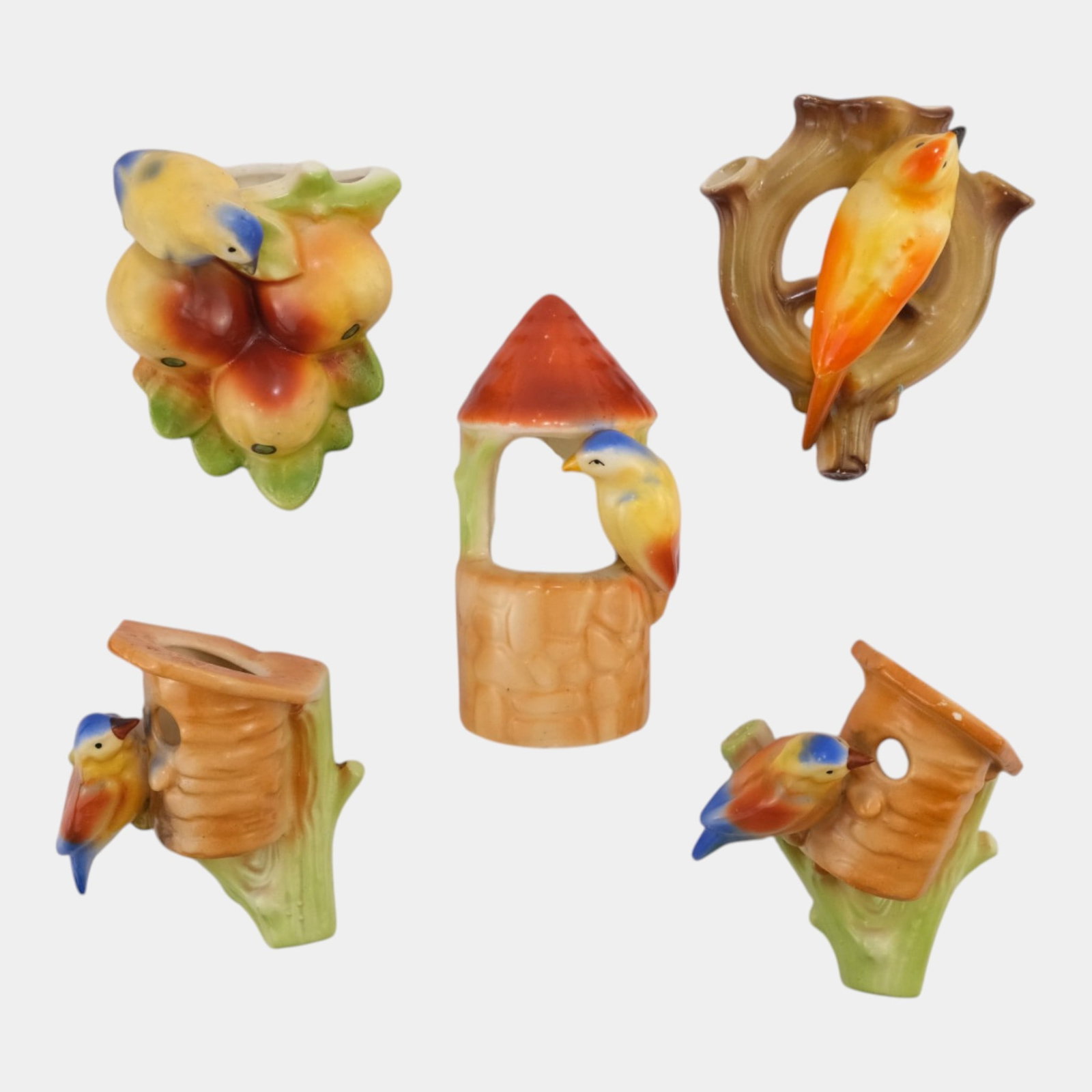 Czechoslovakia 1930s Art Deco Figural Bird And Floral Wall Pockets (1 of 3)