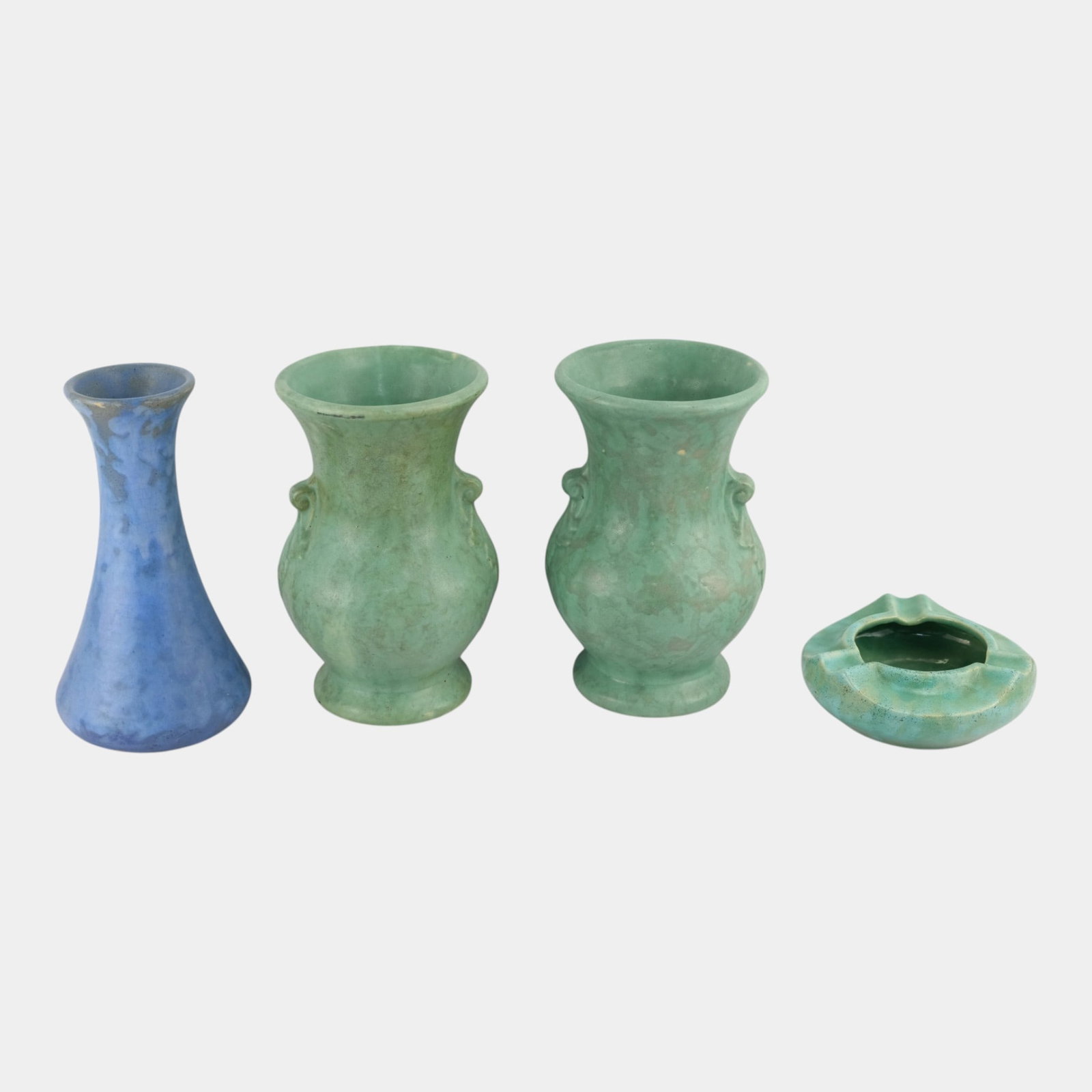 Brush McCoy 1930s Art Deco Pottery Mottled Green And Blue Ceramic Bowl Vases & Ashtray (1 of 4)