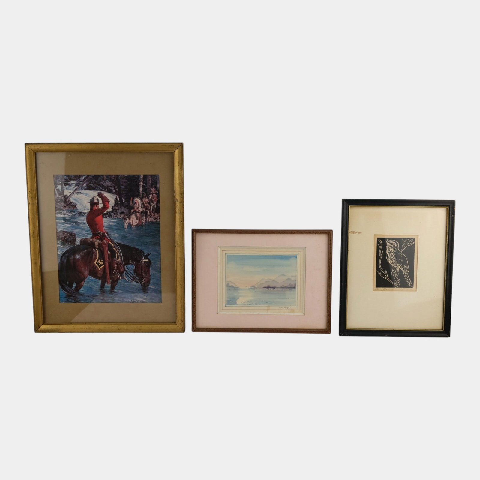 Arnold Friberg Canadian Mountie, Water Color Scenic Painting, & Song Sparrow Framed Prints (1 of 6)