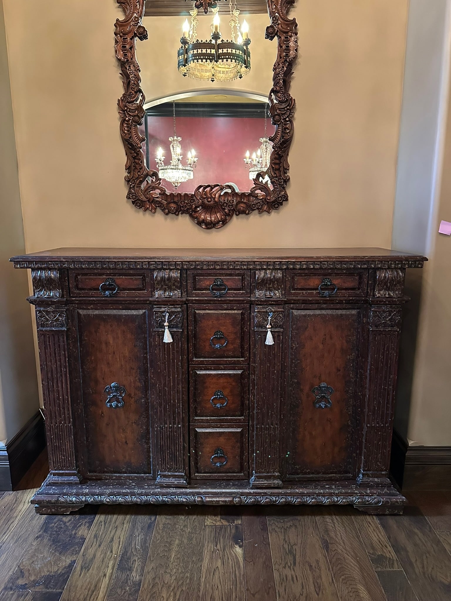 Theodore Alexander Contemporary Carved Wood Fluted Pillar Column Buffet Cabinet (1 of 7)