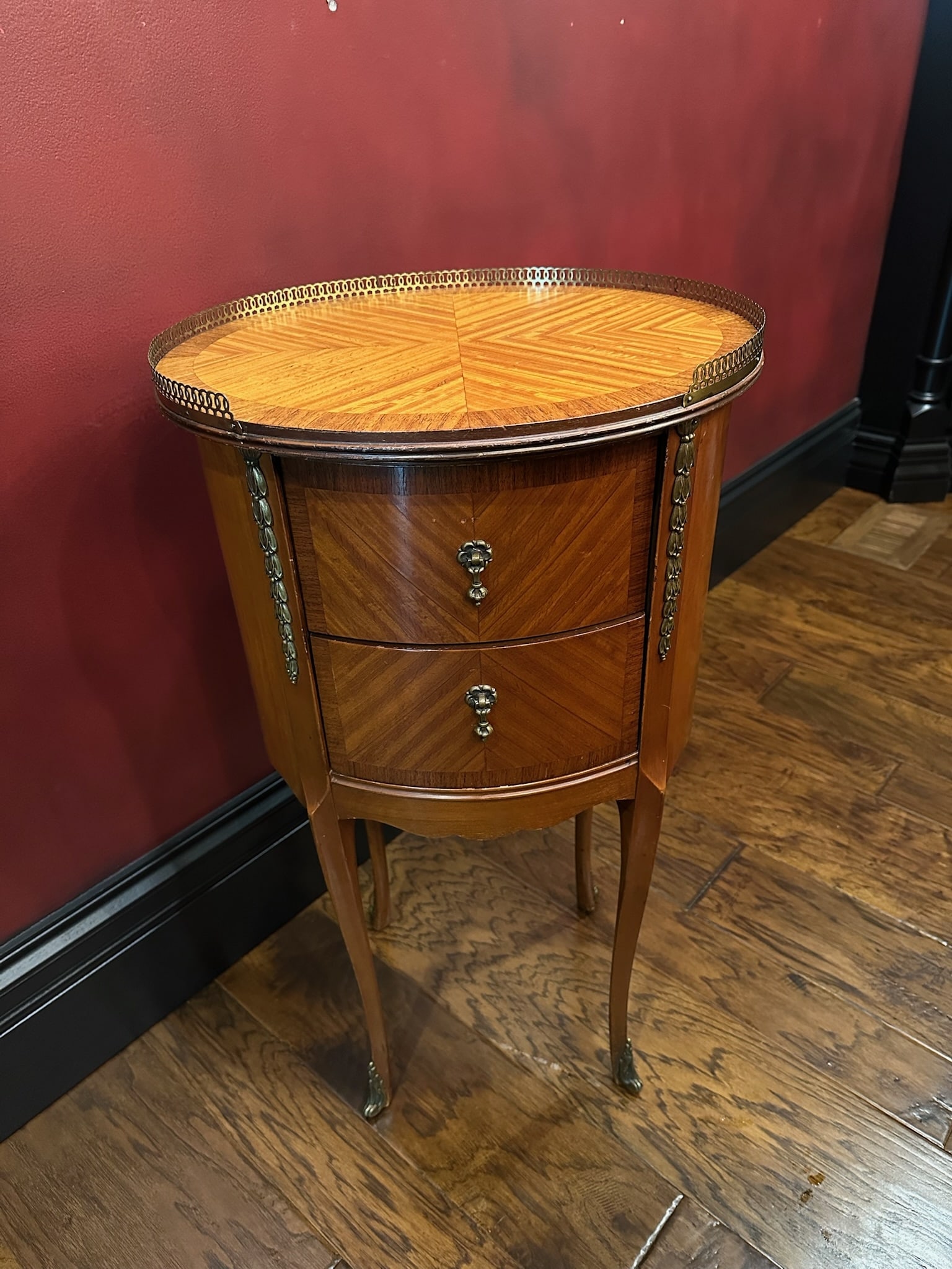 Art Deco Inlaid Walnut Two Drawer Side Cabinet Nightstand With Gallery Top (1 of 5)