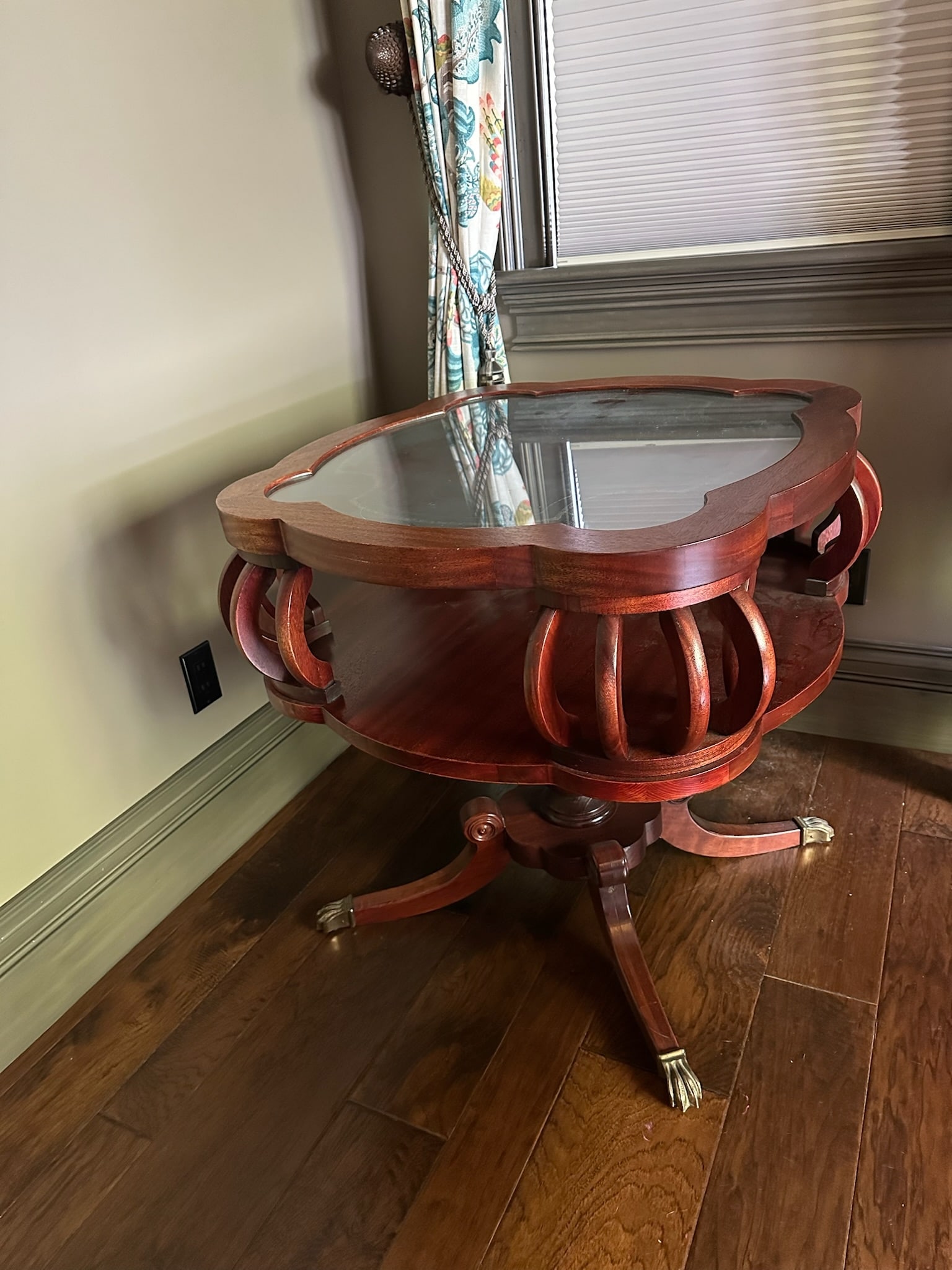20th Century Regency Mahogany Glass Top Claw Foot Side Table (1 of 4)