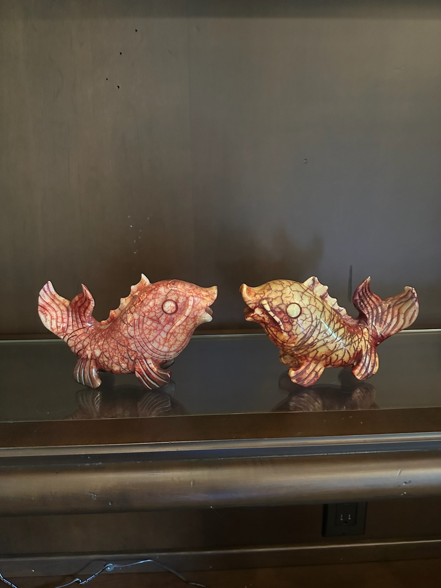 20th Century Red Crackle Glaze Decorative Ceramic Koi Fish Bookends (1 of 2)
