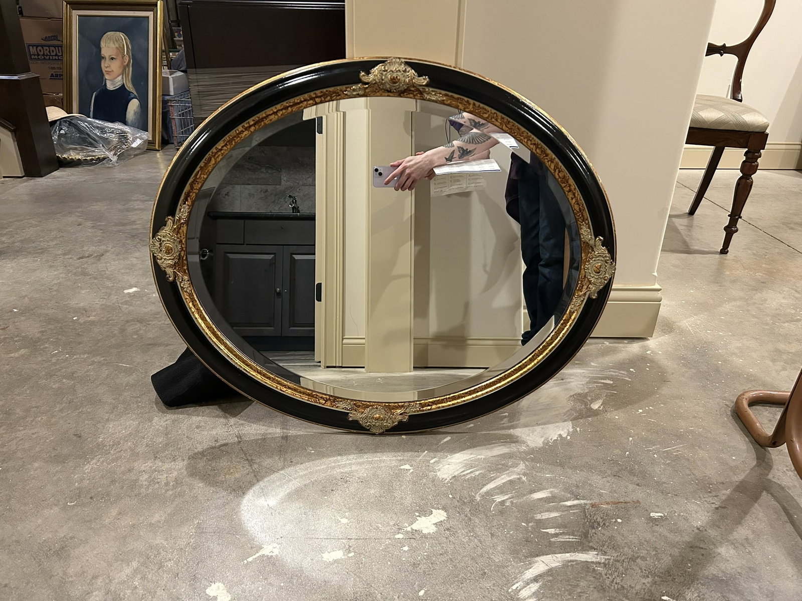 The Uttermost Company Hollywood Regency Black And Gold Gilt Oval Framed Wall Mirror (1 of 2)