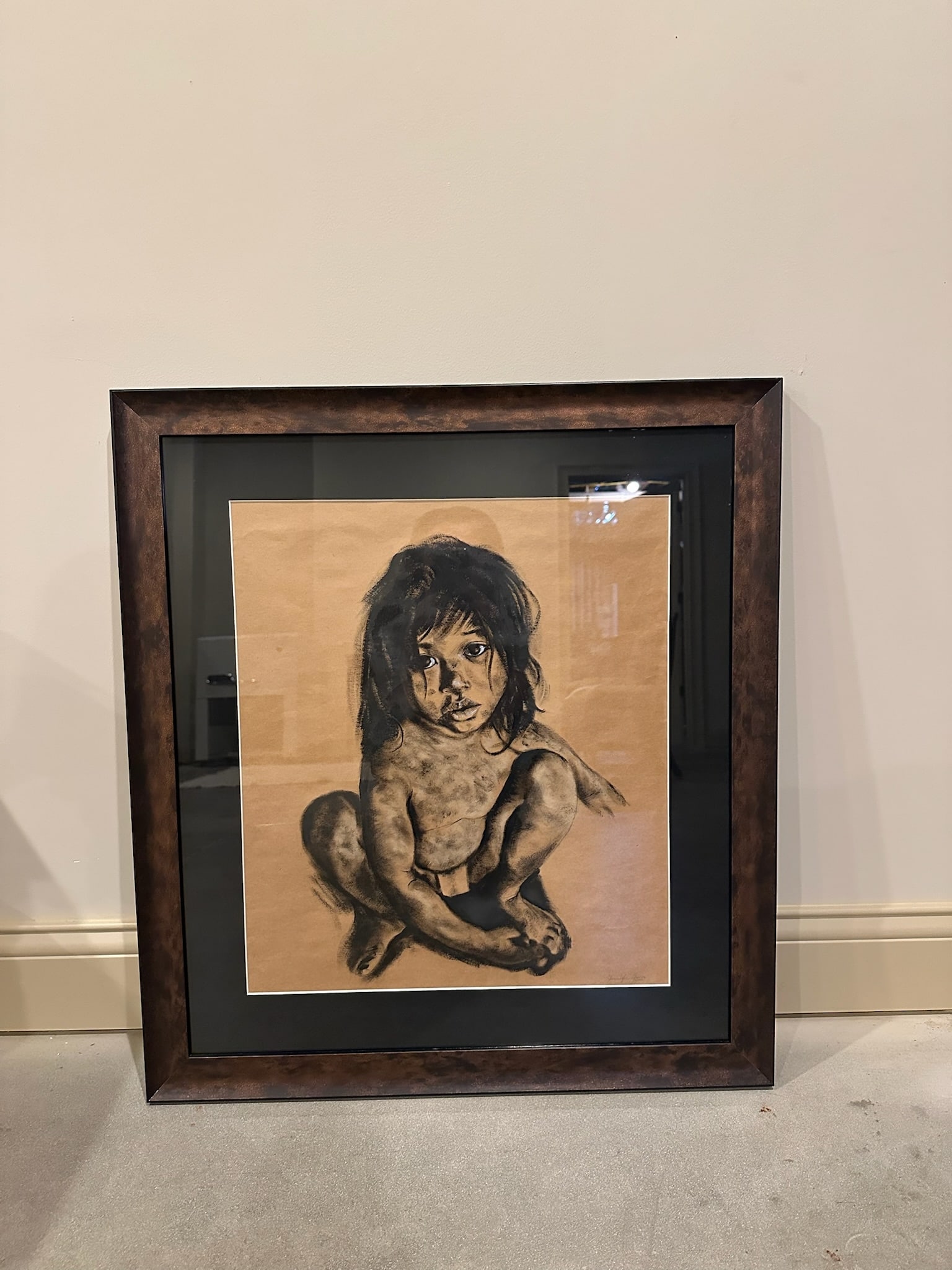 Jennifer Green 1980 Expressive Figural Portrait Drawing Framed Artwork (1 of 3)