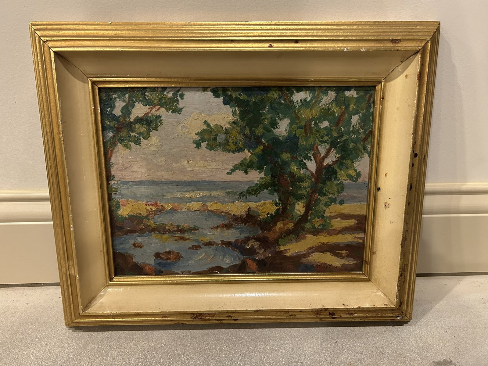 J. Holt Signed Impressionist Coastal Landscape Framed Oil Painting (1 of 4)