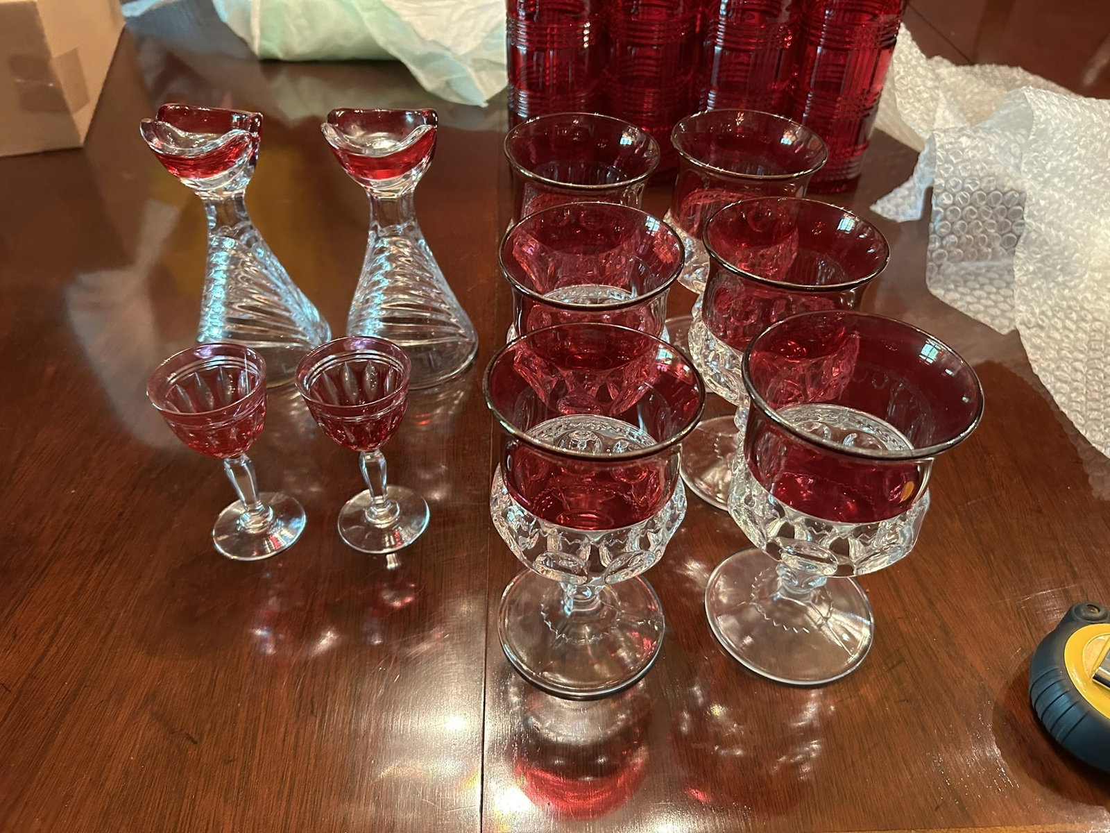 Vintage Ruby Red And Clear Cut Crystal Stemware Glassware Barware Group Set (1 of 3)