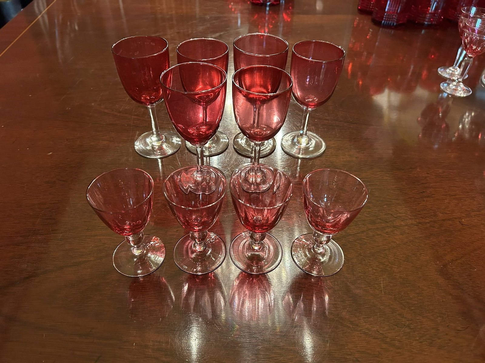 Vintage Cranberry Glass Stemware Wine Glass And Cordial Barware Group Set (1 of 3)