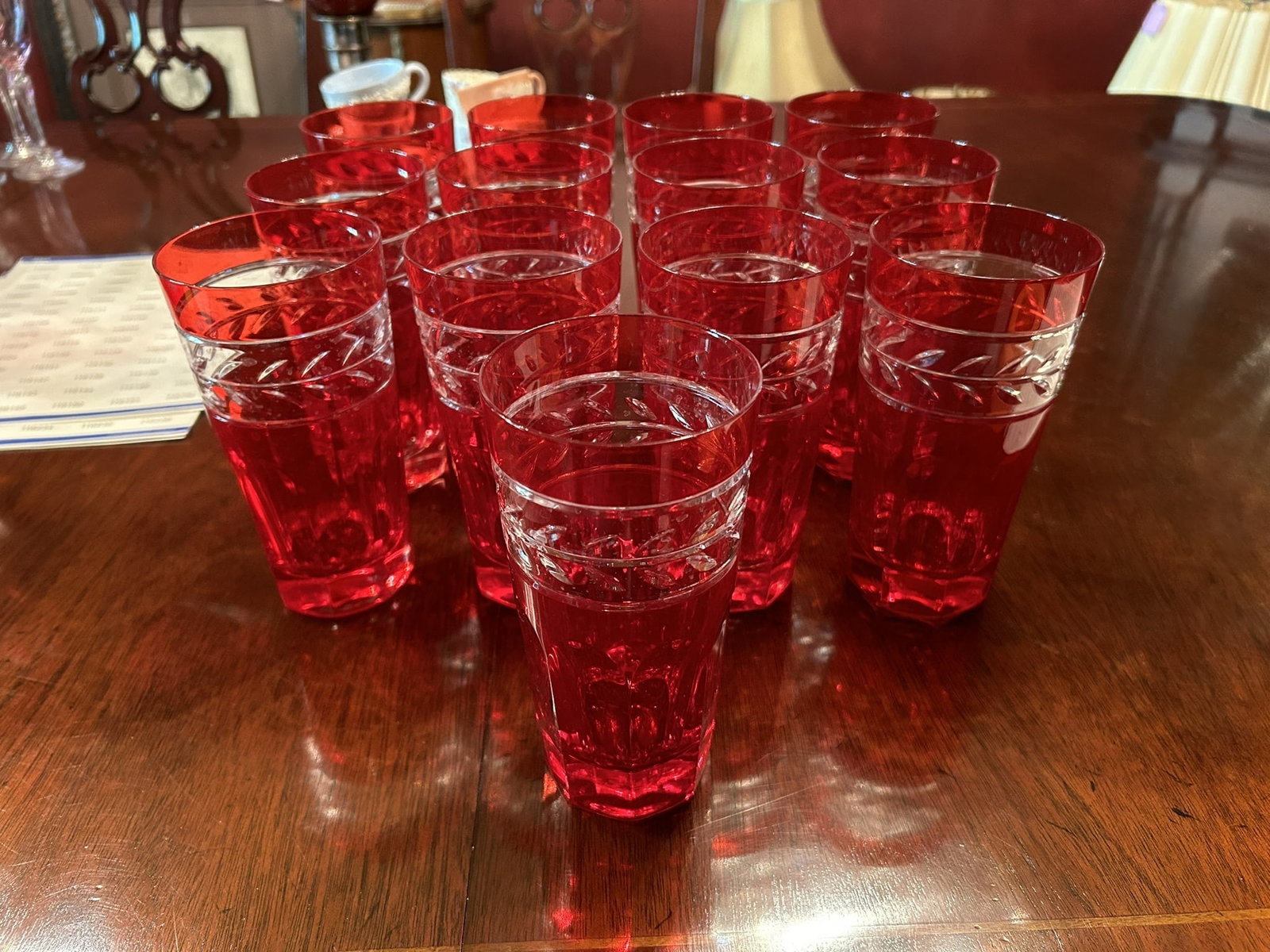 Vintage Ruby Red Etched Glass Tumblers Drinking Glasses Barware Set Of Thirteen (1 of 4)