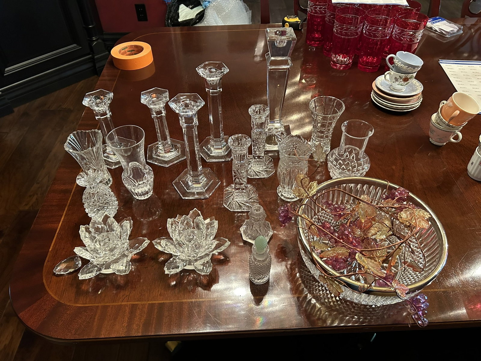 Vintage Cut Crystal Candlesticks Vases Serving Bowl And Glassware Grouping Set (1 of 4)