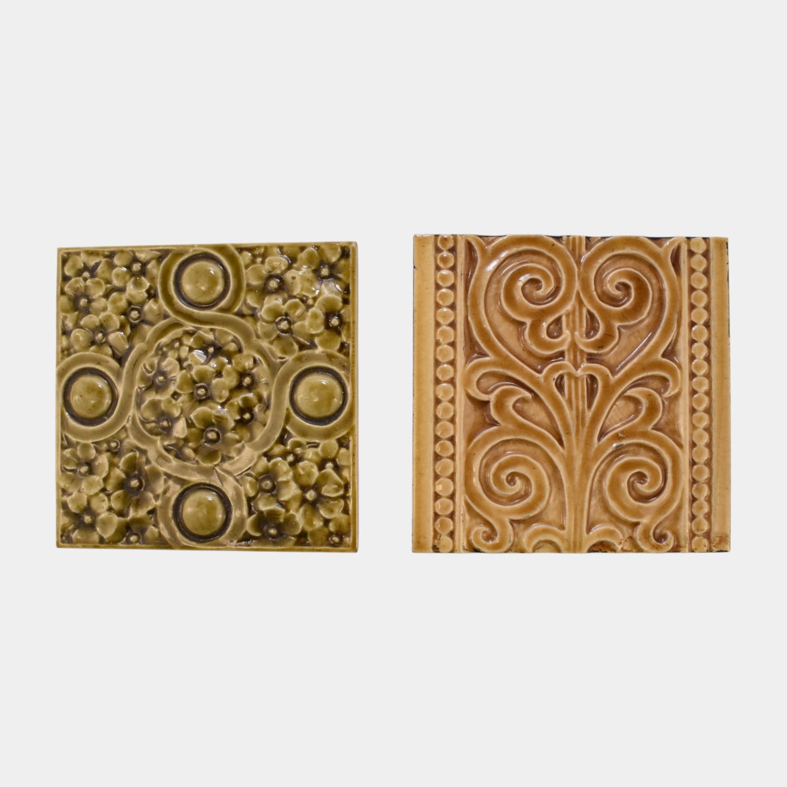 J & J.G. Low Tile Works 1880s Art Pottery Majolica Flower And Geometric Tile (1 of 3)