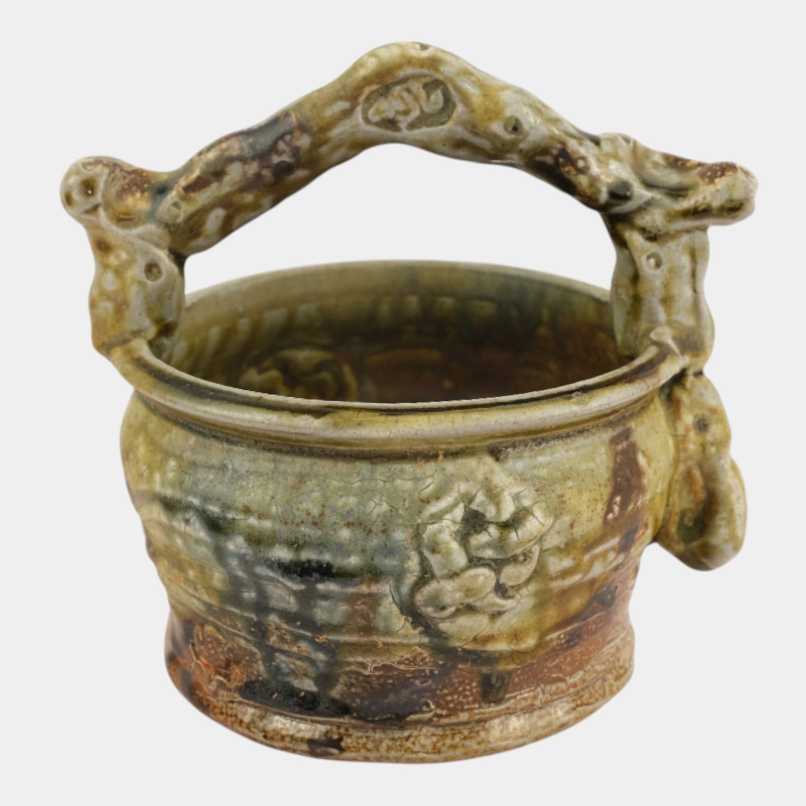 John Glick (1938-2017) Plum Tree Pottery Unique Sculptural Handled Bowl Basket (1 of 3)