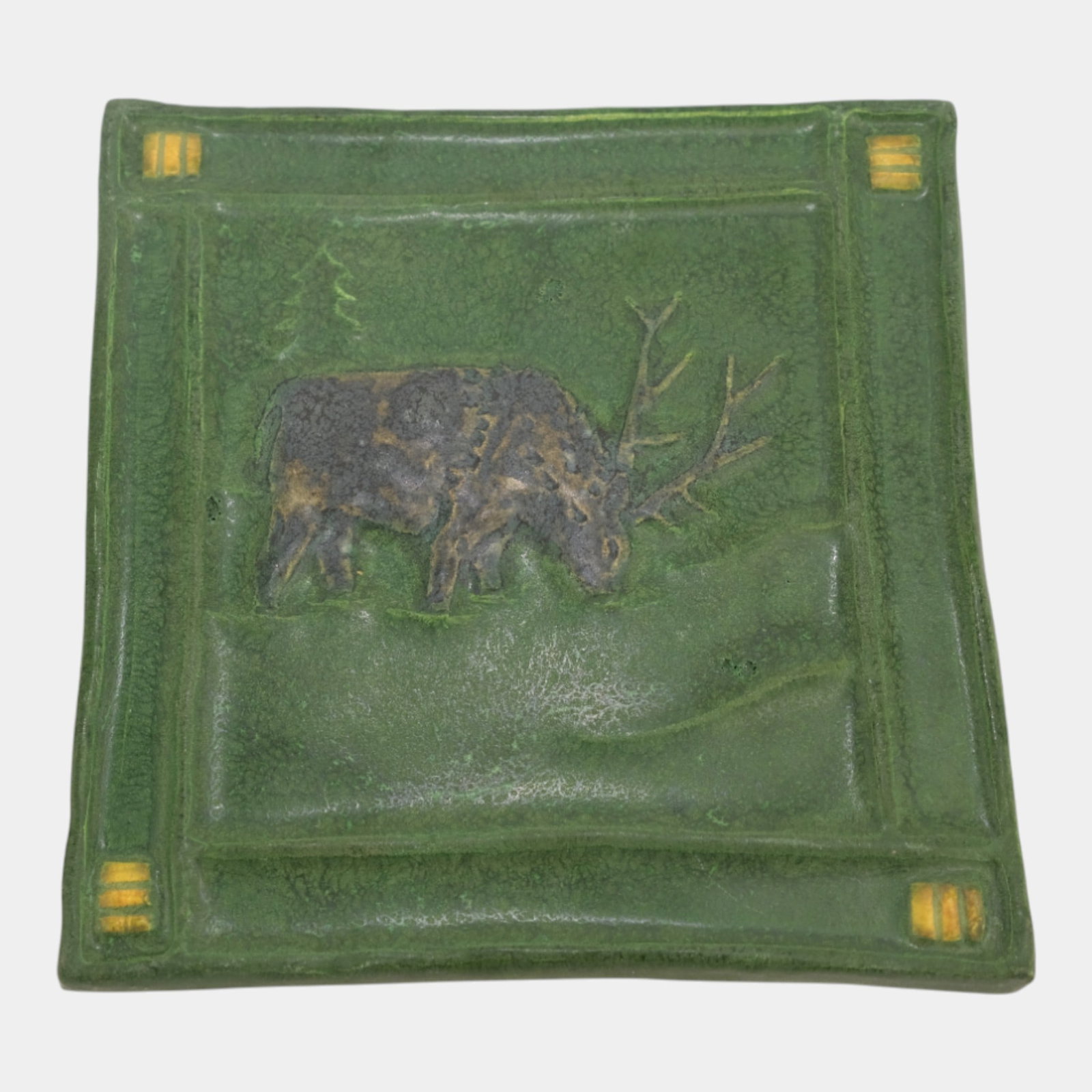 Ephraim Faience Early Arts And Crafts Glaze Variation Snowy Mountain Elk Tile: We offer affordable in-house shipping on all items.For higher resolution images please visit bid.craftedauctions.com Ephraim Faience Early Arts And Crafts Glaze Variation Snowy Mountain Elk Tile Ephra