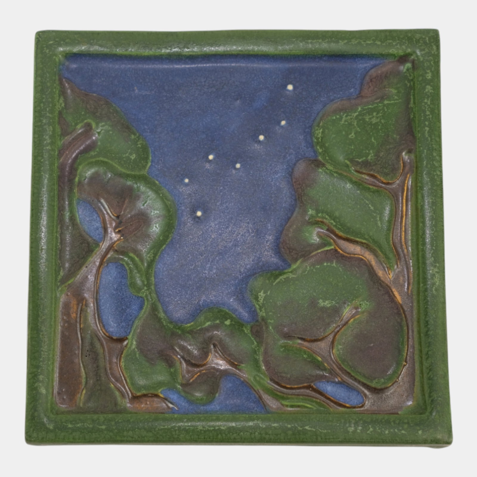 Ephraim Faience 2003 Arts And Crafts Blue Green Starry Night Art Pottery Tile (1 of 3)