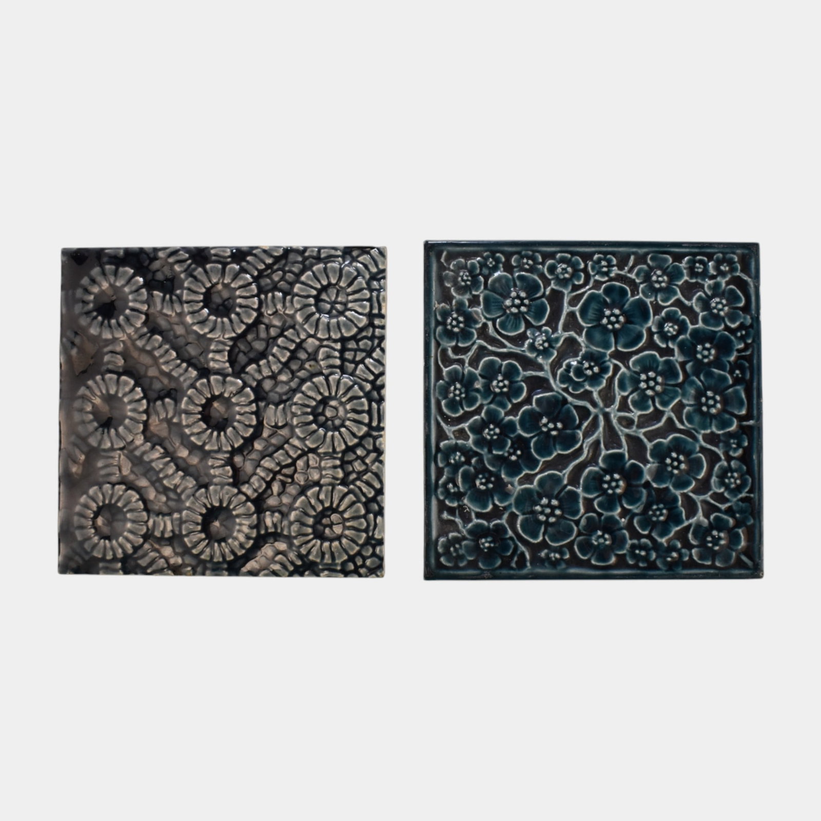 J & J.G. Low Tile Works 1880s Blue Majolica Geometric And Floral Tiles (1 of 3)