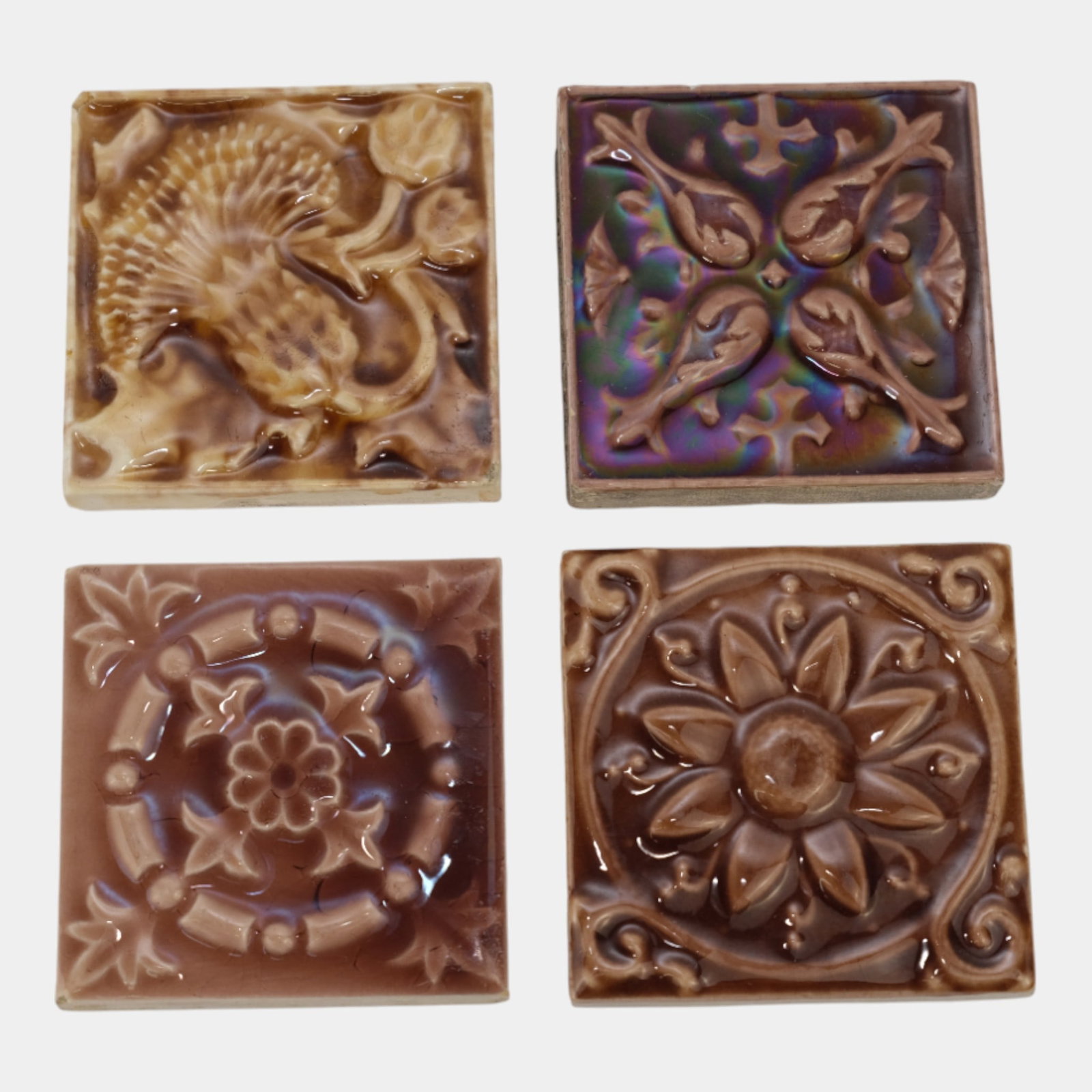 Hamilton Tile Works And Other Red Brown Majolica Floral Ceramic Tiles (1 of 6)