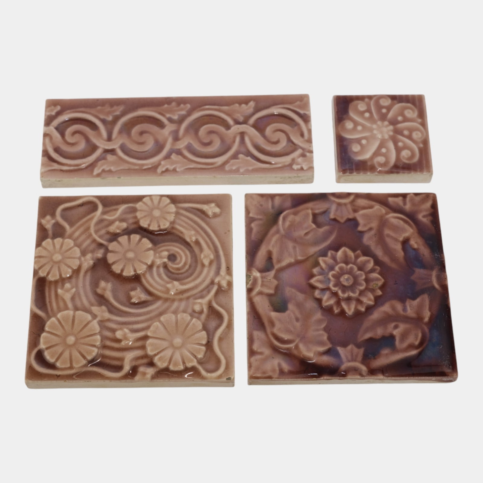 Trent Tile Company 1880s Art Pottery Brown Majolica Art Nouveau Geometric Tiles (1 of 7)
