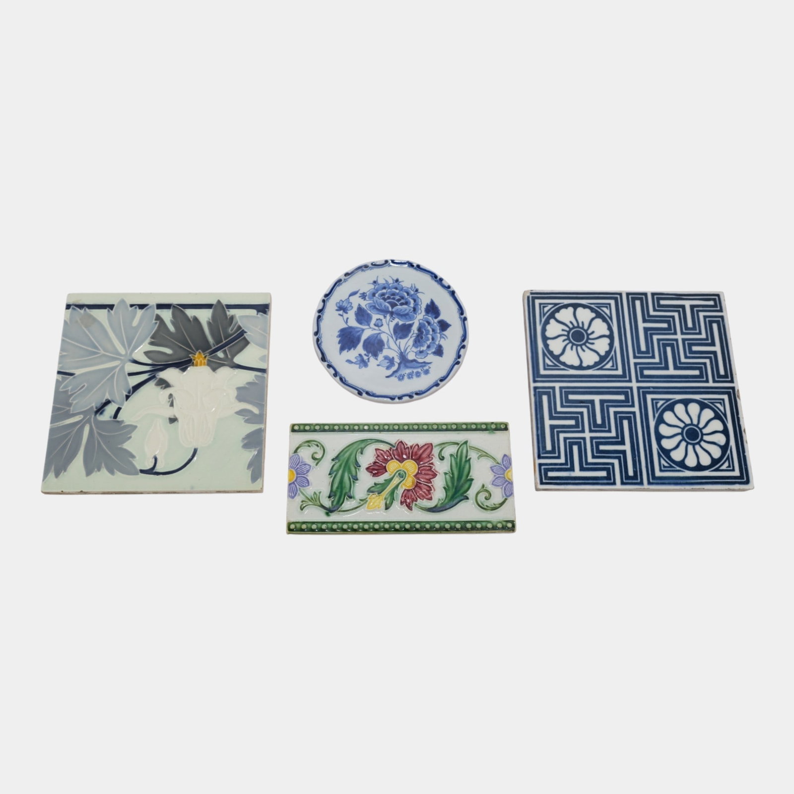 European Art Pottery Floral Art Nouveau Assorted Ceramic Tiles Saucer (1 of 5)