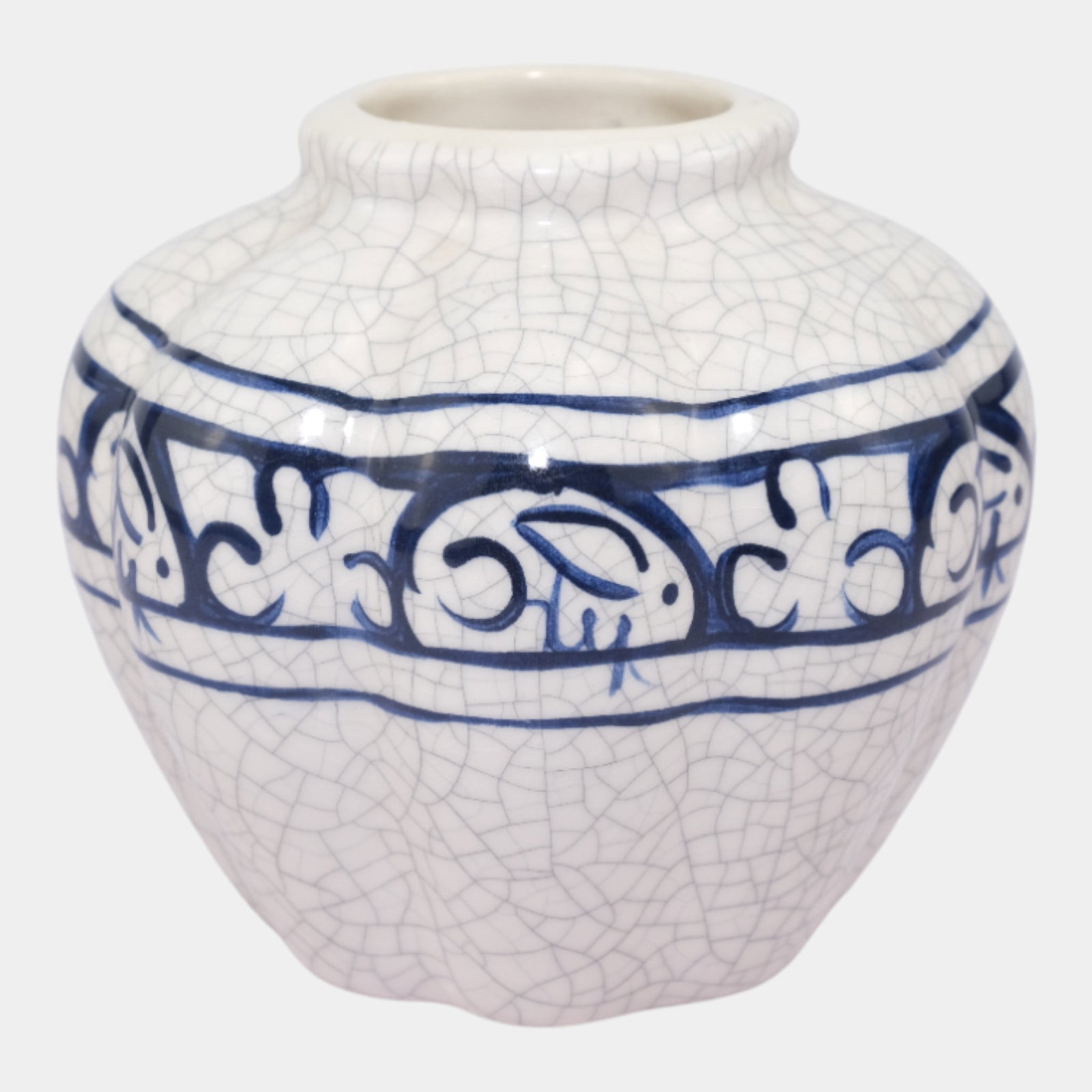 Dedham The Potting Shed Art Pottery White Blue Rabbit Band Gourd Vase (1 of 6)