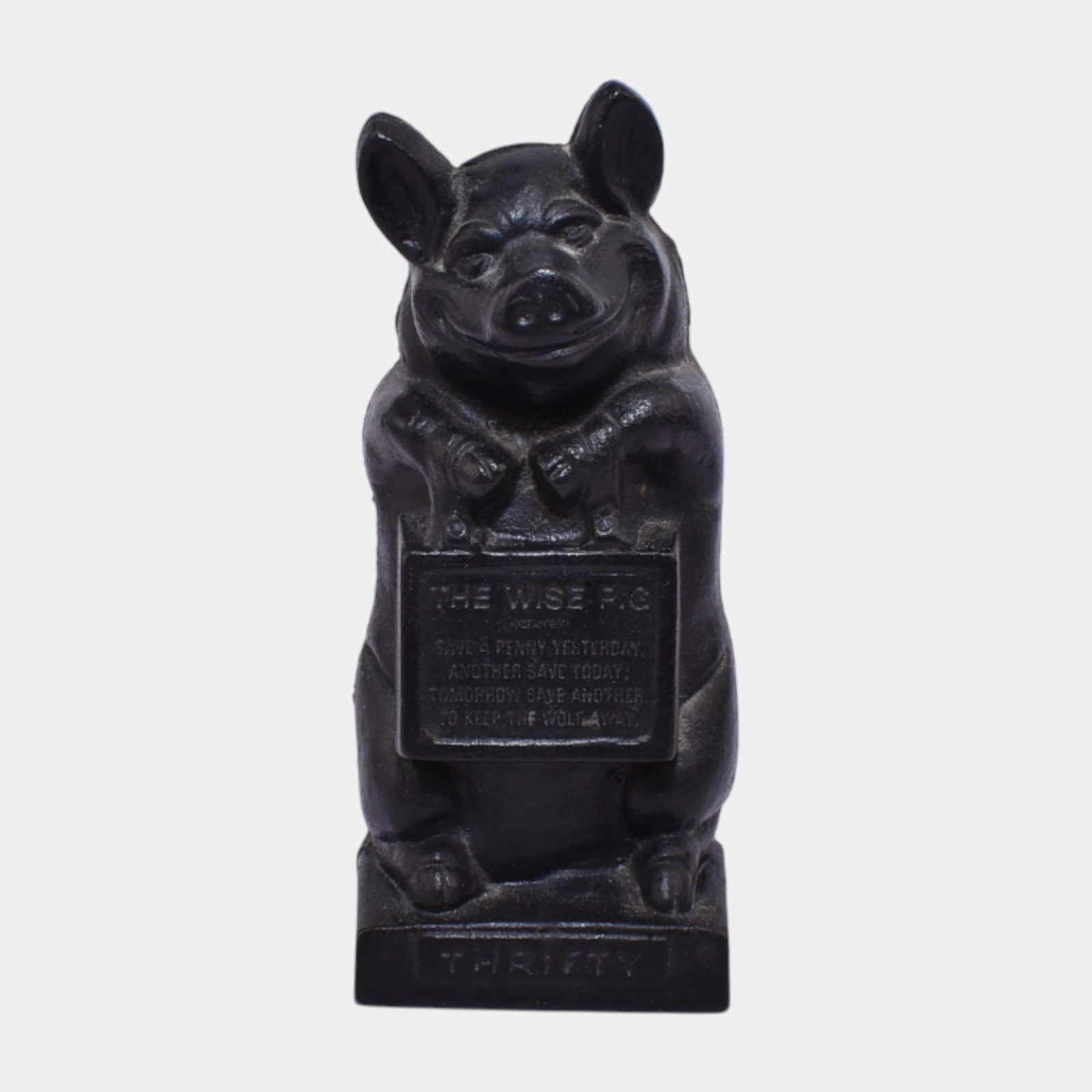 The Wise Pig Vintage Black Cast Iron Penny Still Bank (1 of 6)