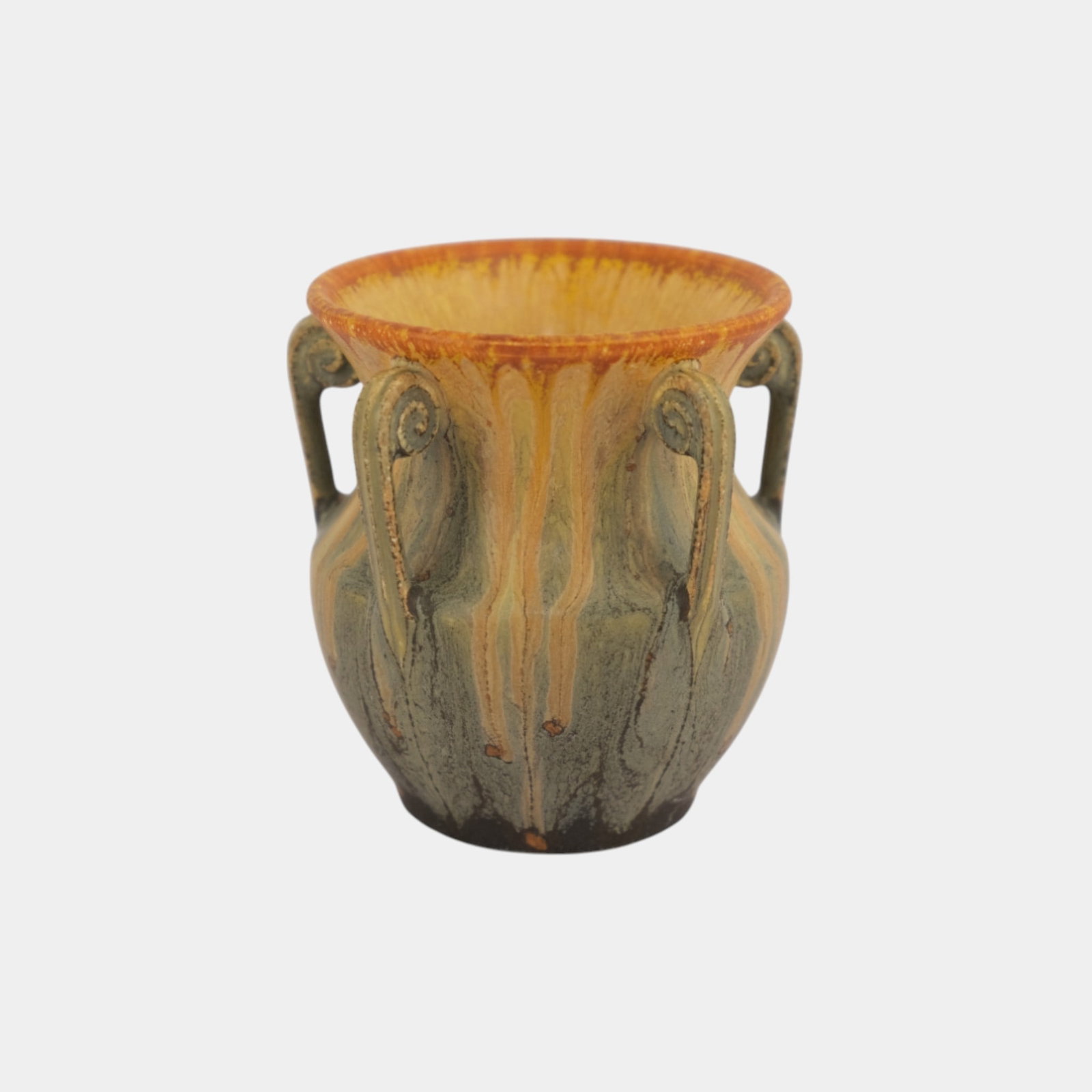 Ephraim Faience 2007 Miniature Mottled Yellow Green Woodland Spring Vase: We offer affordable in-house shipping on all items.For higher resolution images please visit bid.craftedauctions.com Ephraim Faience 2007 Miniature Mottled Yellow Green Woodland Spring Vase Ephraim Fa